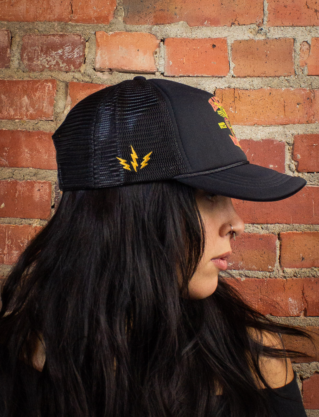 Black Shag Vintage Winged Skull + Snake Trucker Hat