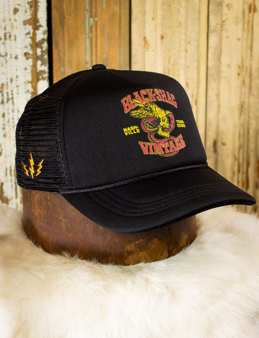 Black Shag Vintage Winged Skull + Snake Trucker Hat