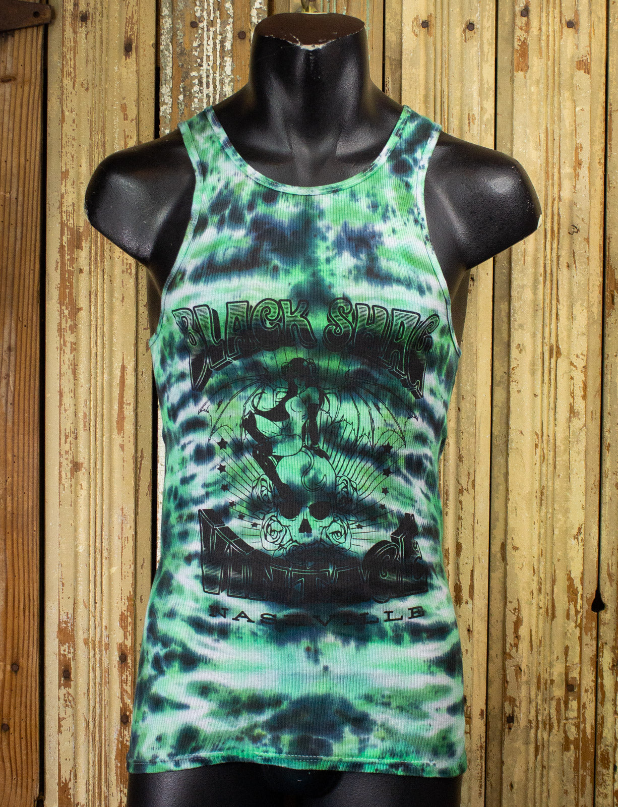 Black Shag Vintage Recycled She Devil Ribbed Tank Top Tie Dye Small