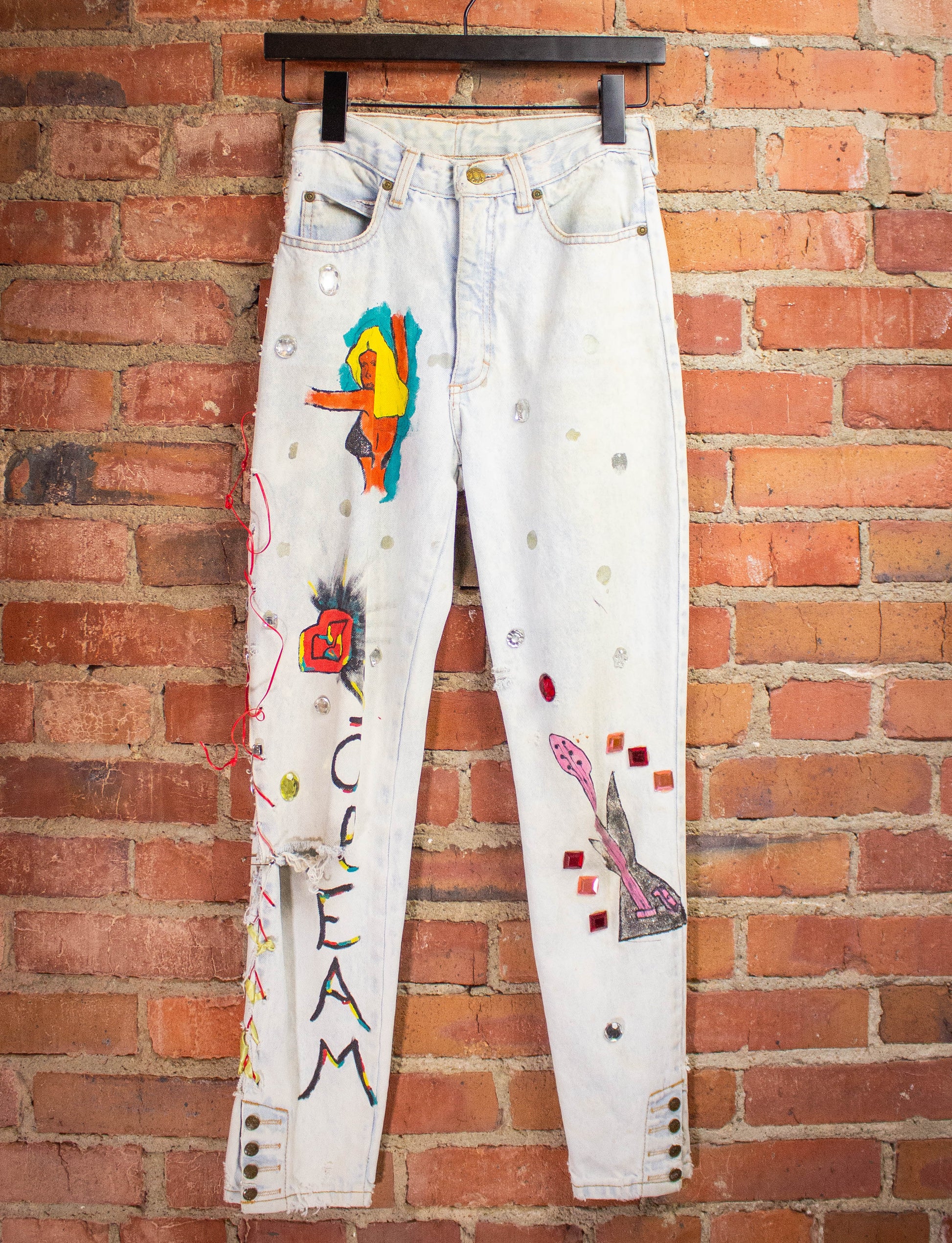 Vintage Zena System Painted Light Wash Jeans 1990s 24W