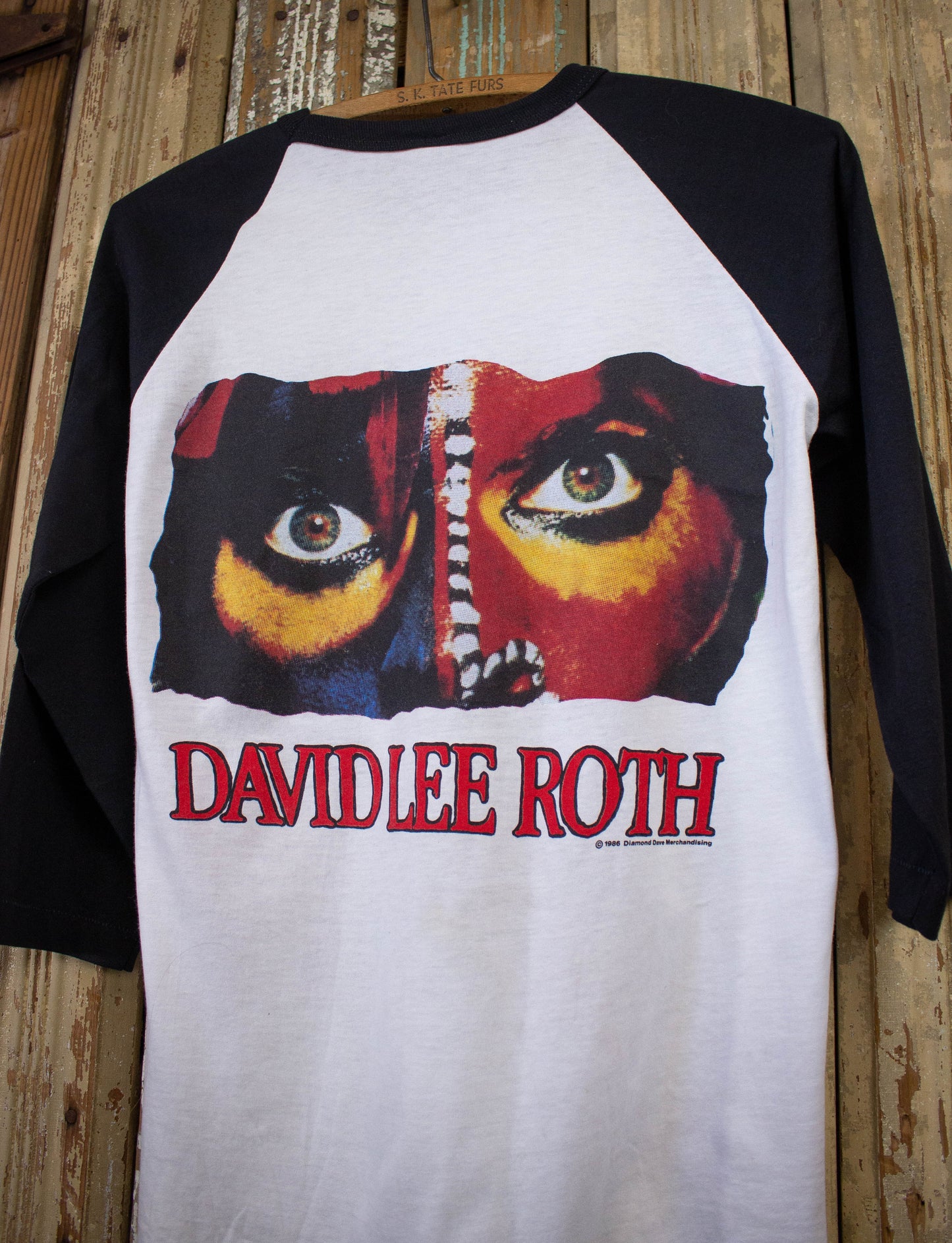 Vintage David Lee Roth The World Tour Raglan Concert T Shirt 1986 White/Black Small