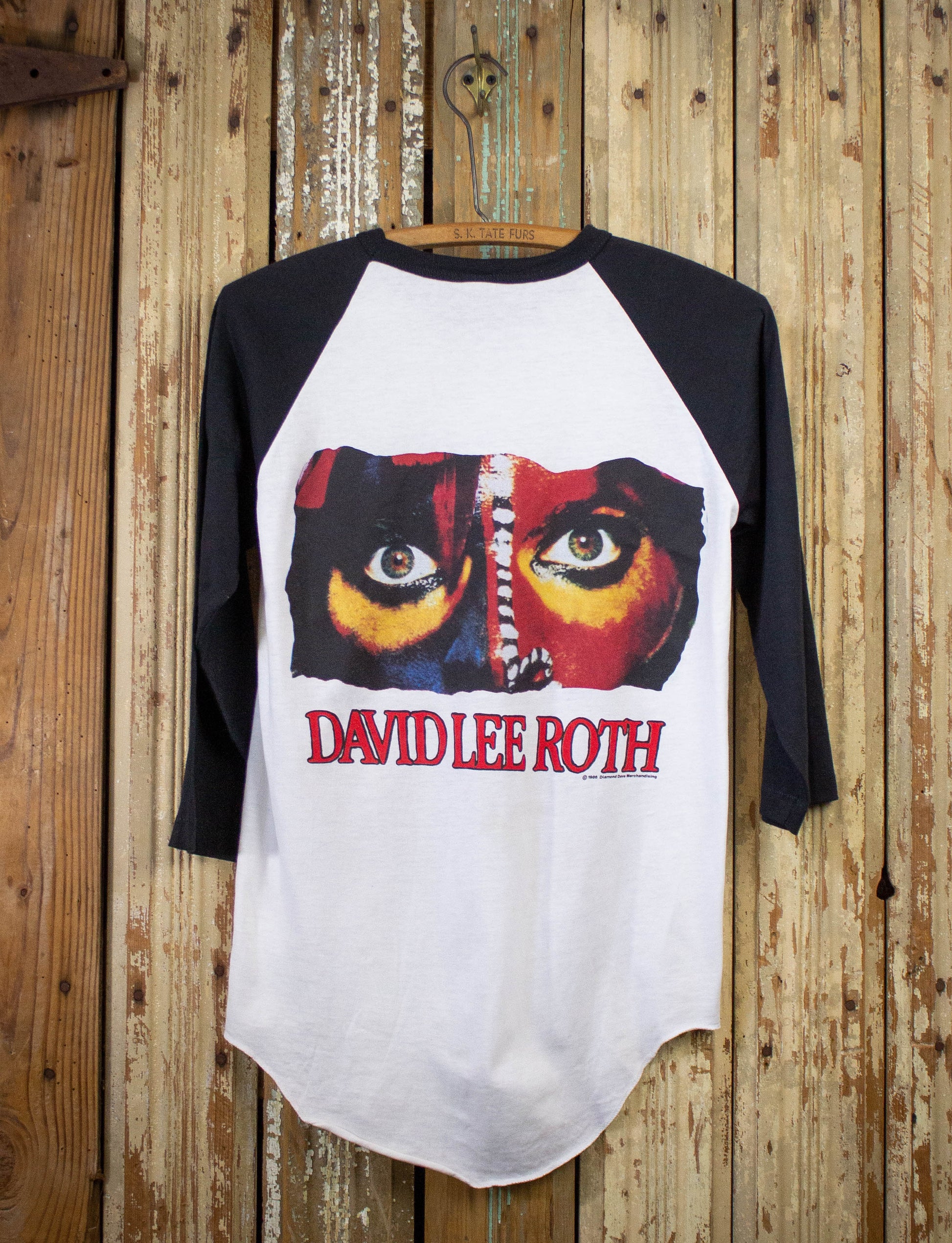 Vintage David Lee Roth The World Tour Raglan Concert T Shirt 1986 White/Black Small