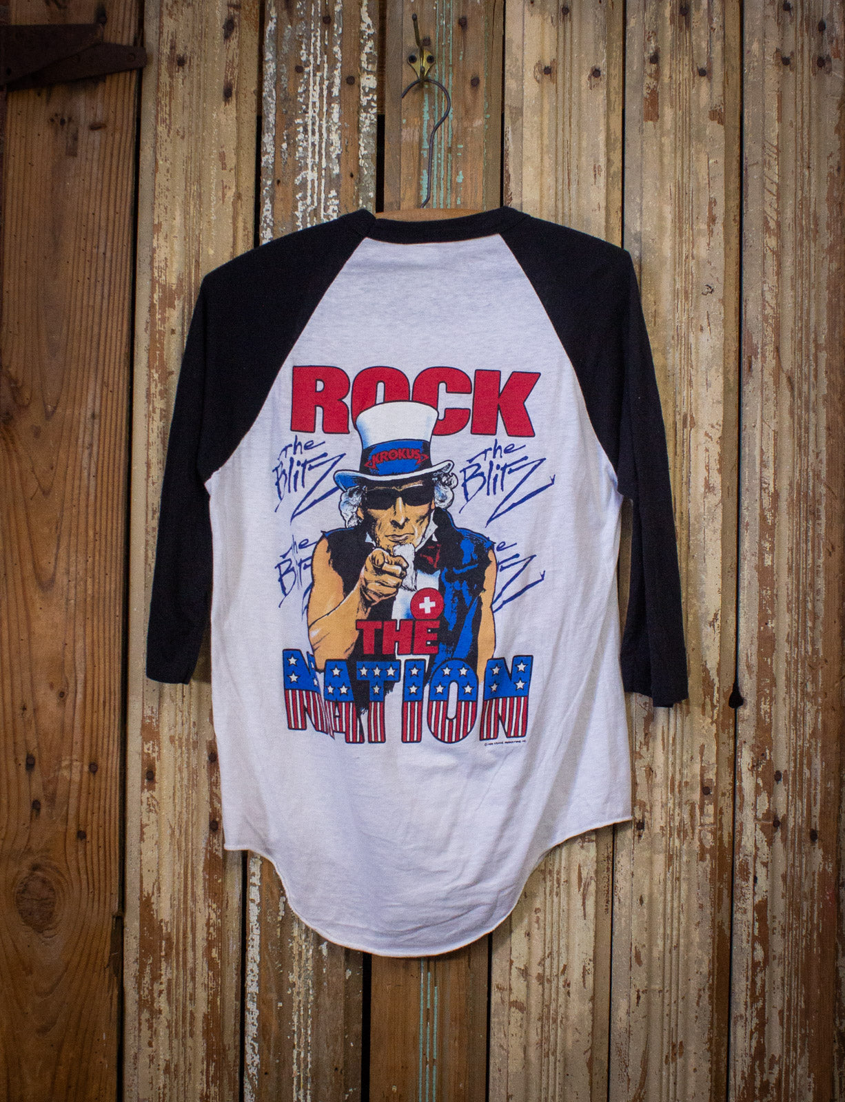 Vintage 1984 Krokus Rock The Nation Concert Raglan White/Black Large