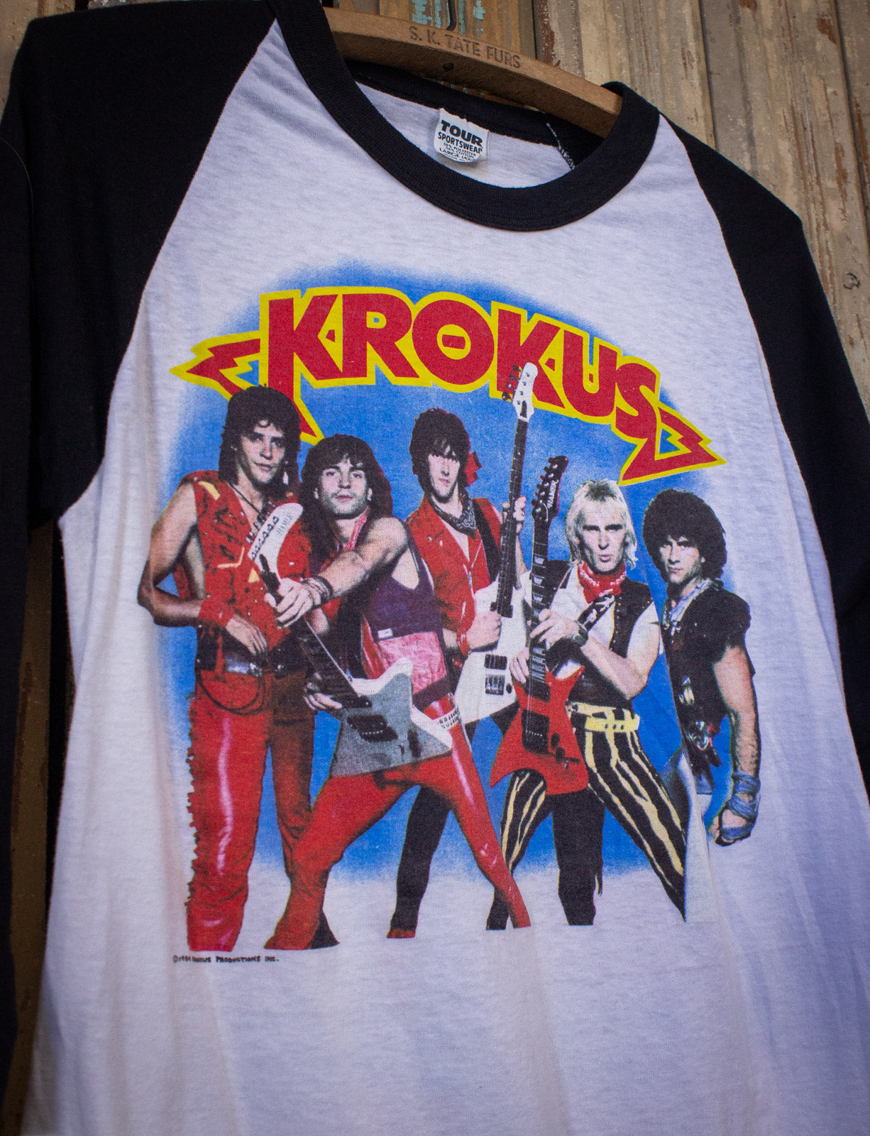 Vintage 1984 Krokus Rock The Nation Concert Raglan White/Black Large