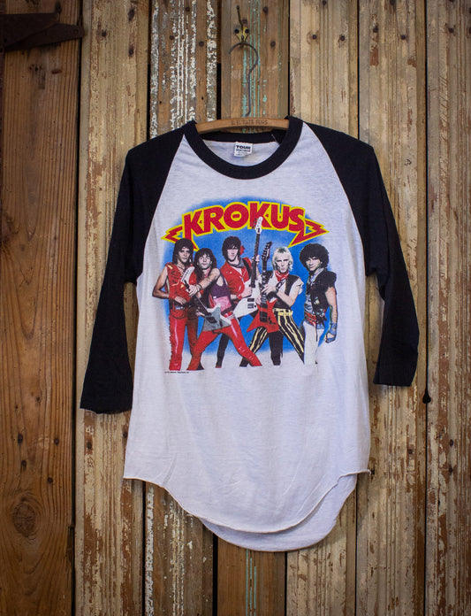 Vintage 1984 Krokus Rock The Nation Concert Raglan White/Black Large