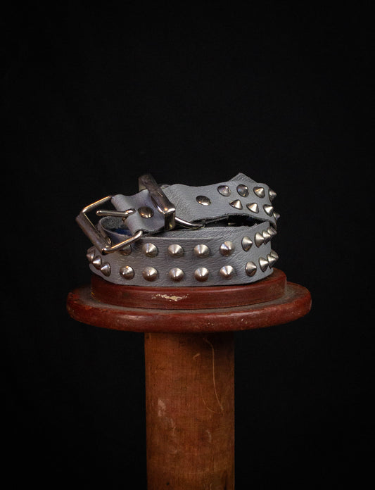 Vintage Punk Rock Heavy Metal Gray Leather Studded Belt 80s