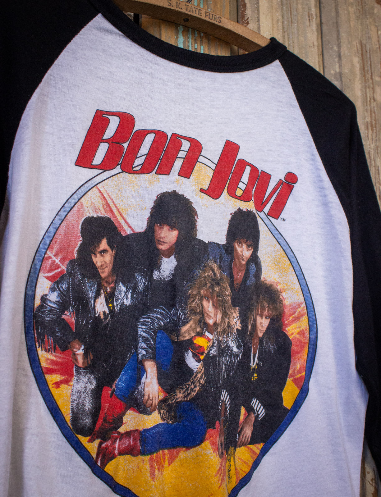 Vintage 86-87 Bon Jovi Slippery When Wet Concert Raglan Black/White Large