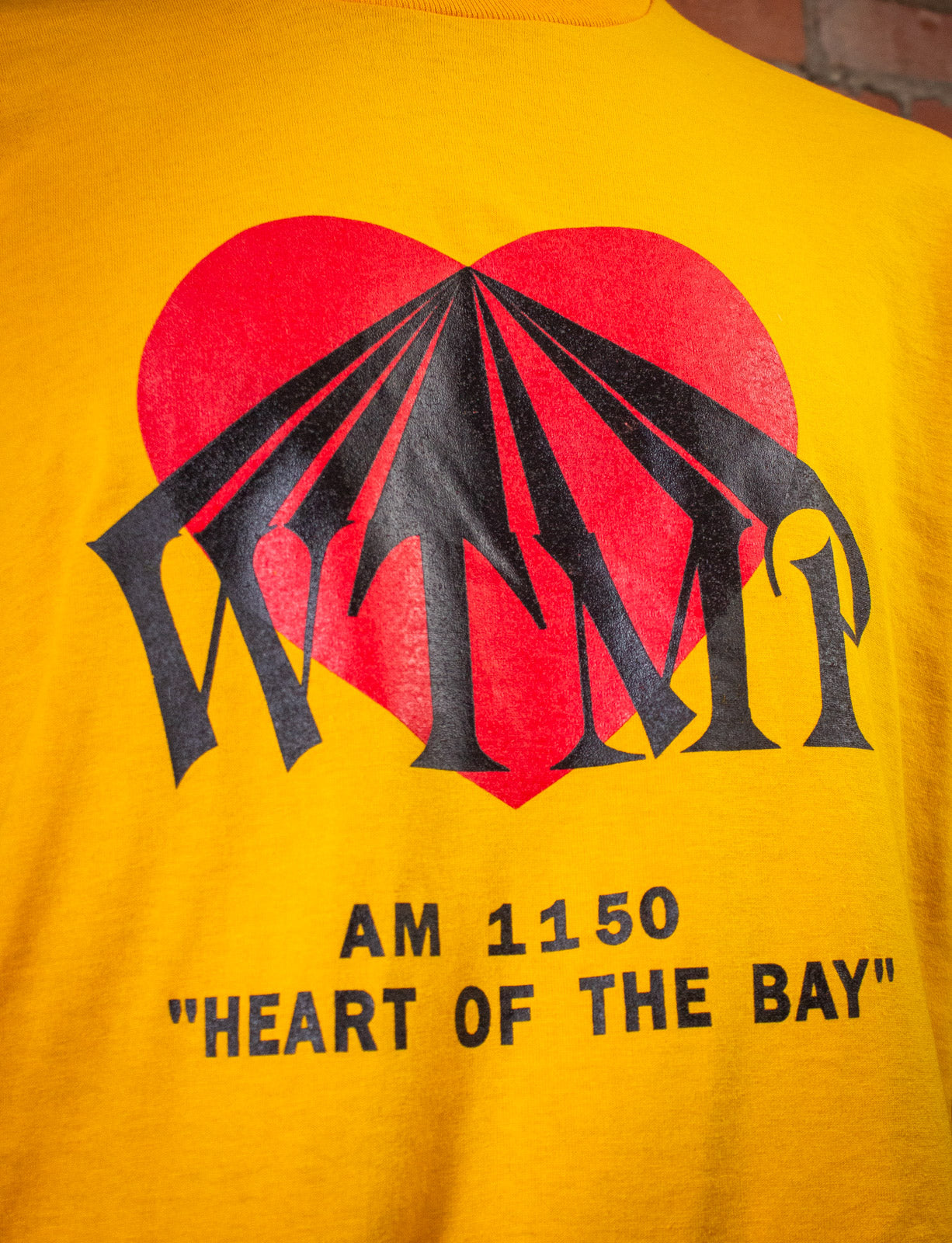 Vintage WTMP AM 1150 Radio "Heart Of The Bay" Graphic T Shirt 80s Yellow Large