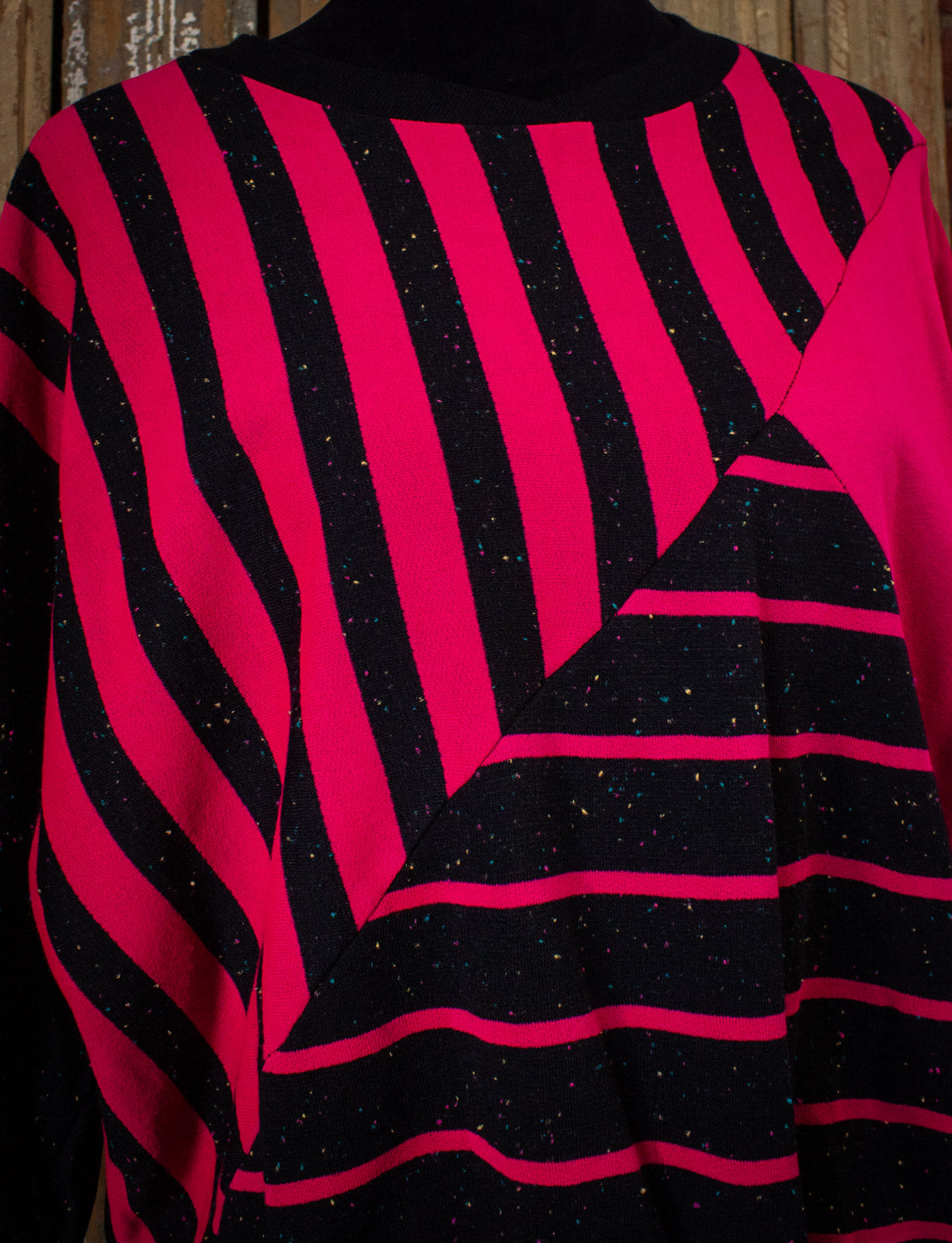 Vintage Geometric Sweater Top 90s Pink/Black XL