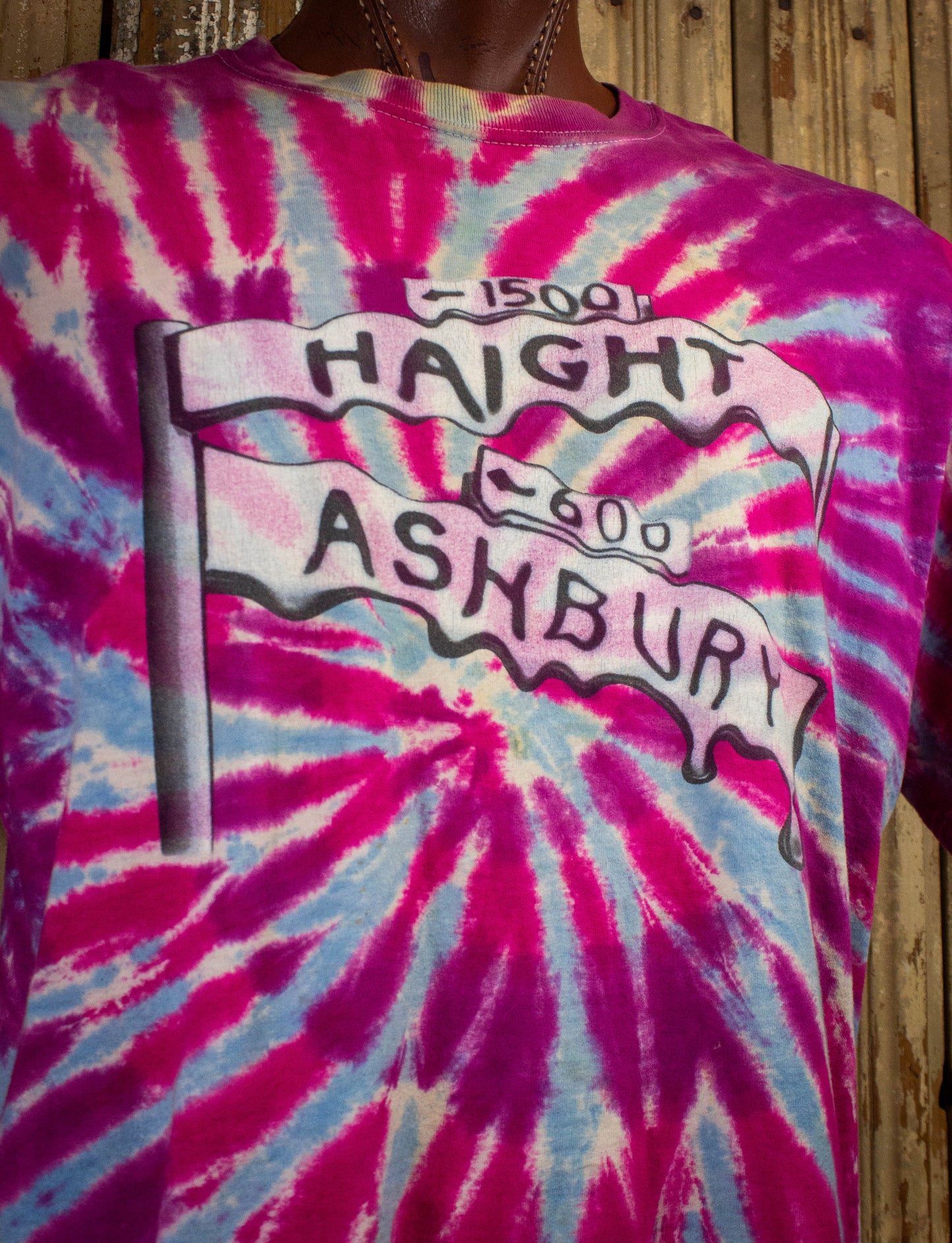 Vintage 90s Haight Ashbury Graphic T Shirt Pink Tiedye XXL