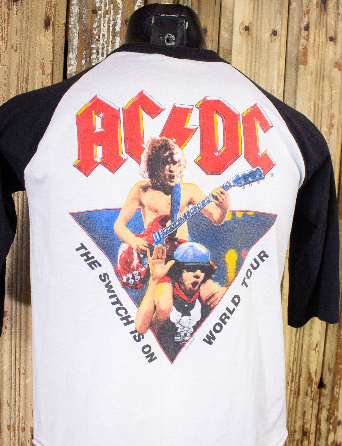 Vintage AC/DC Flick of the Switch Raglan Concert T Shirt 1983 Black/White Medium