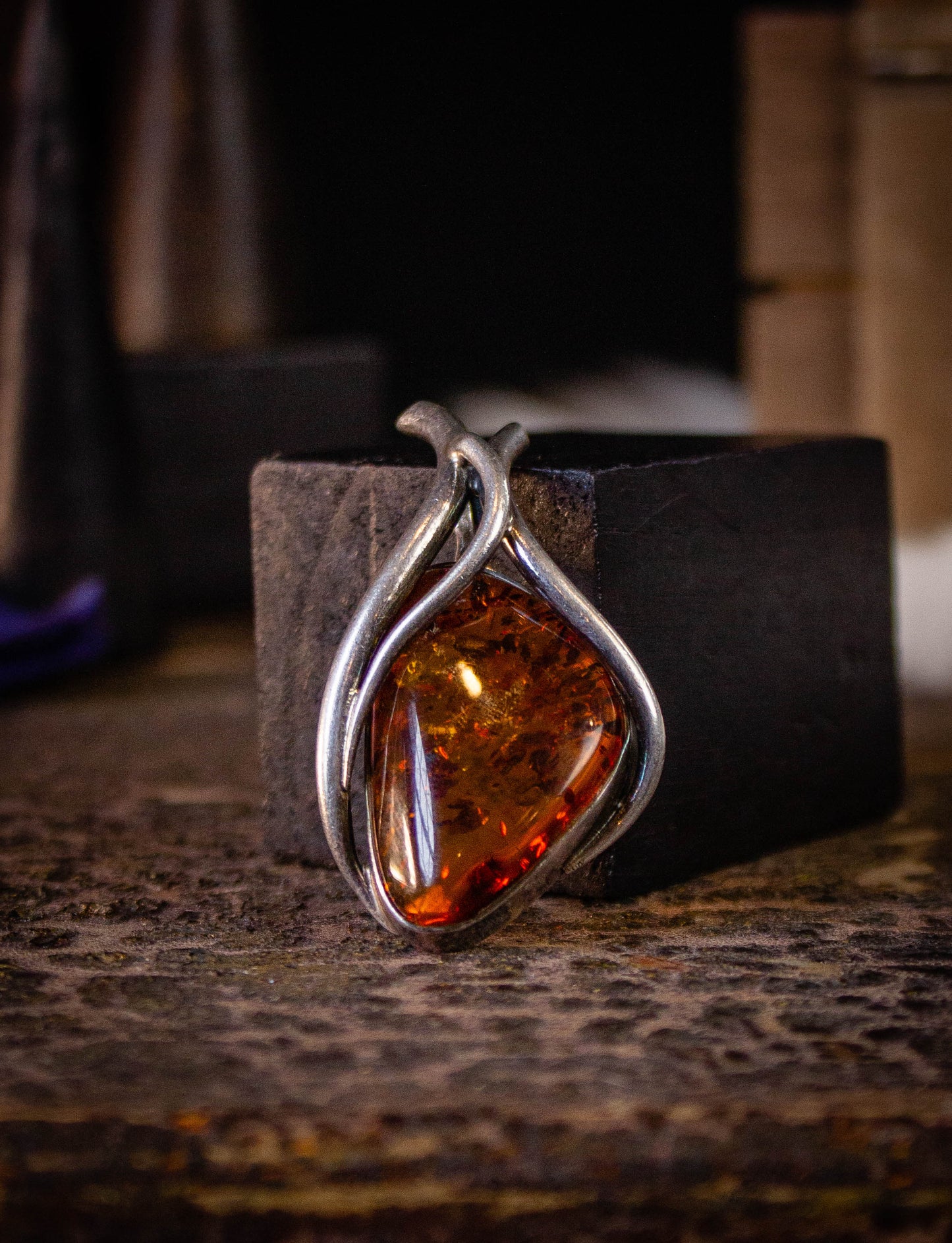 Vintage Honey Amber Sterling Silver Pendant