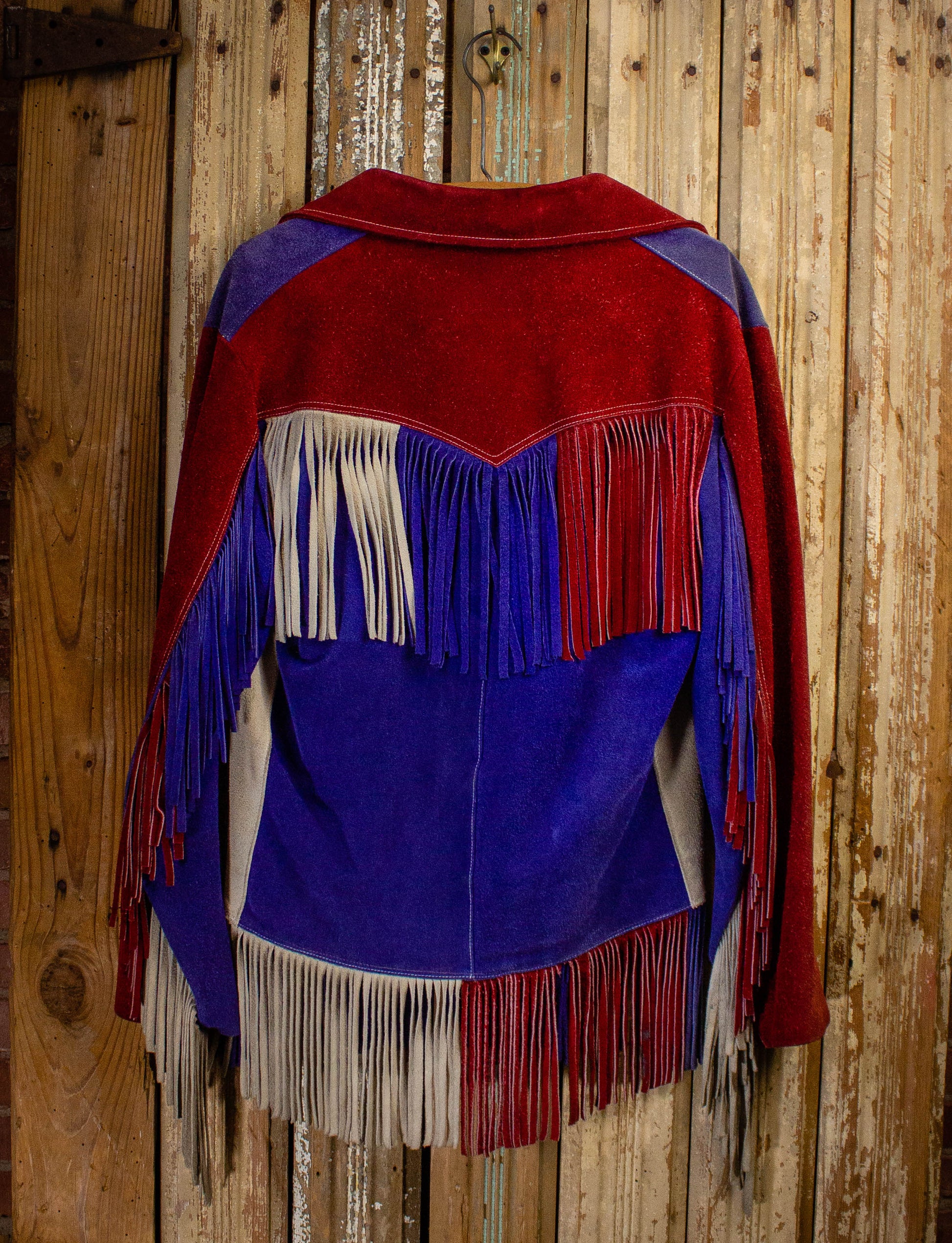 Vintage Americana Fringe Suede Jacket Red/White/Blue M