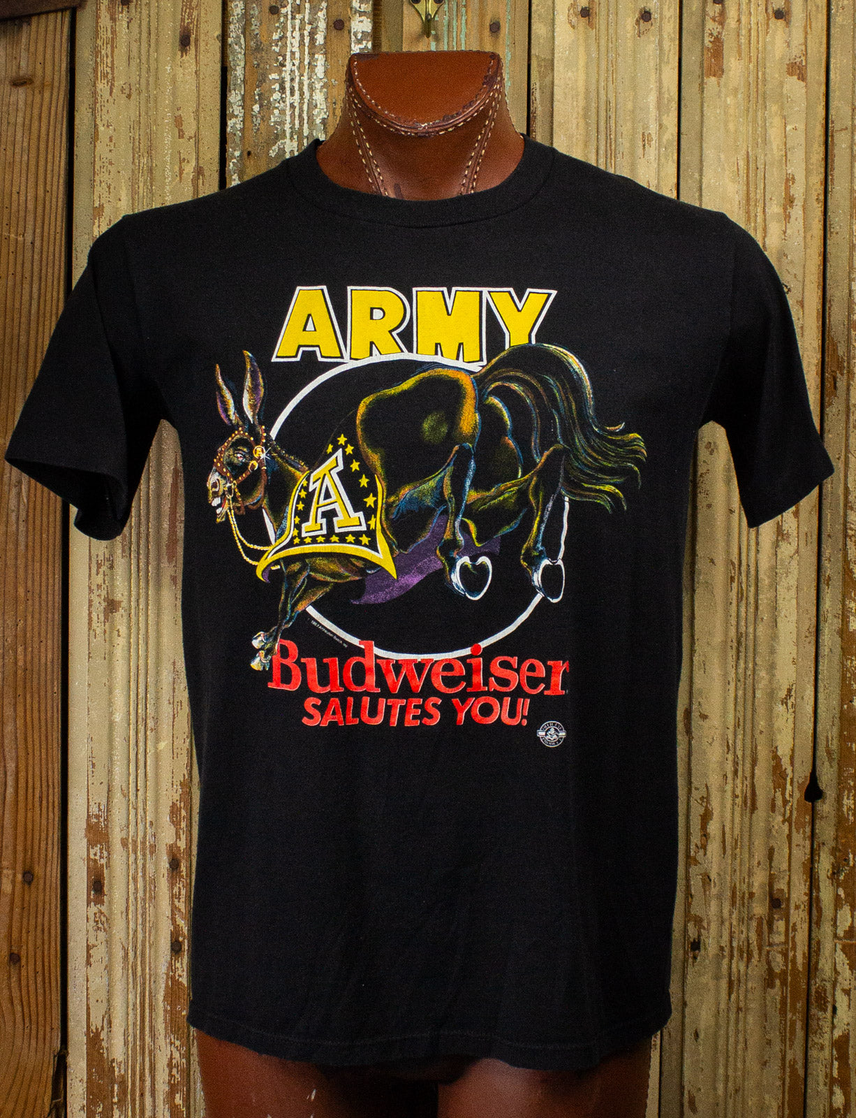 Vintage Army Budweiser Graphic T Shirt 1987 Black Large