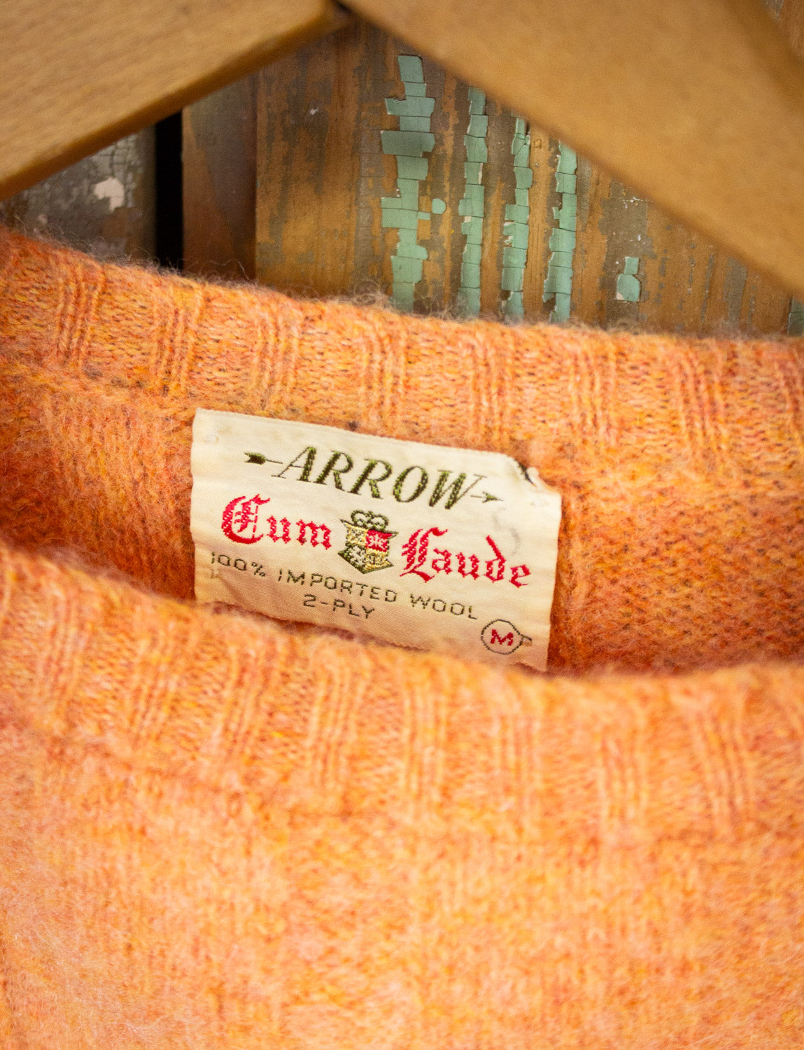 Vintage Arrow Cum Laude Orange Wool Sweater 70s Small 