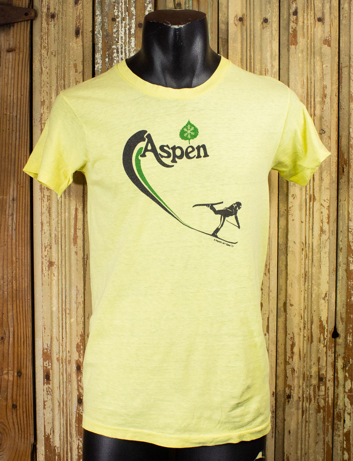 Vintage Aspen Souvenir Graphic T Shirt 1977 Yellow Small