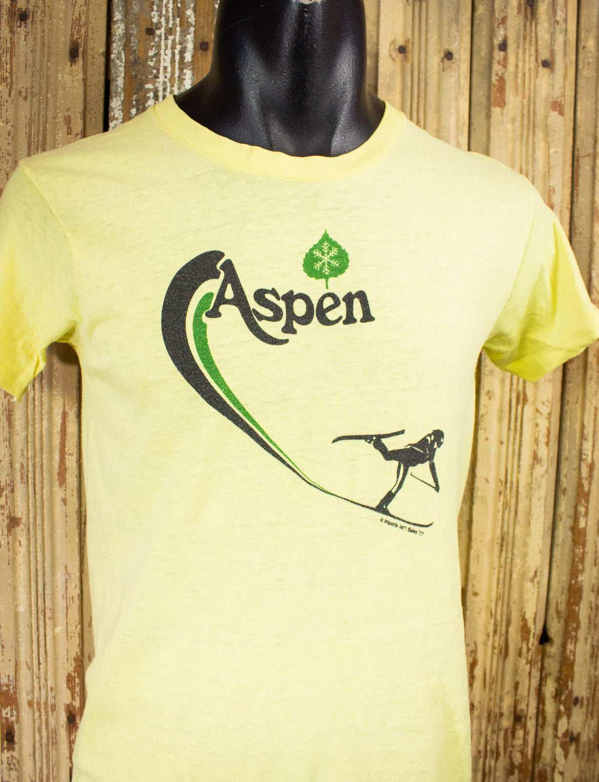 Vintage Aspen Souvenir Graphic T Shirt 1977 Yellow Small