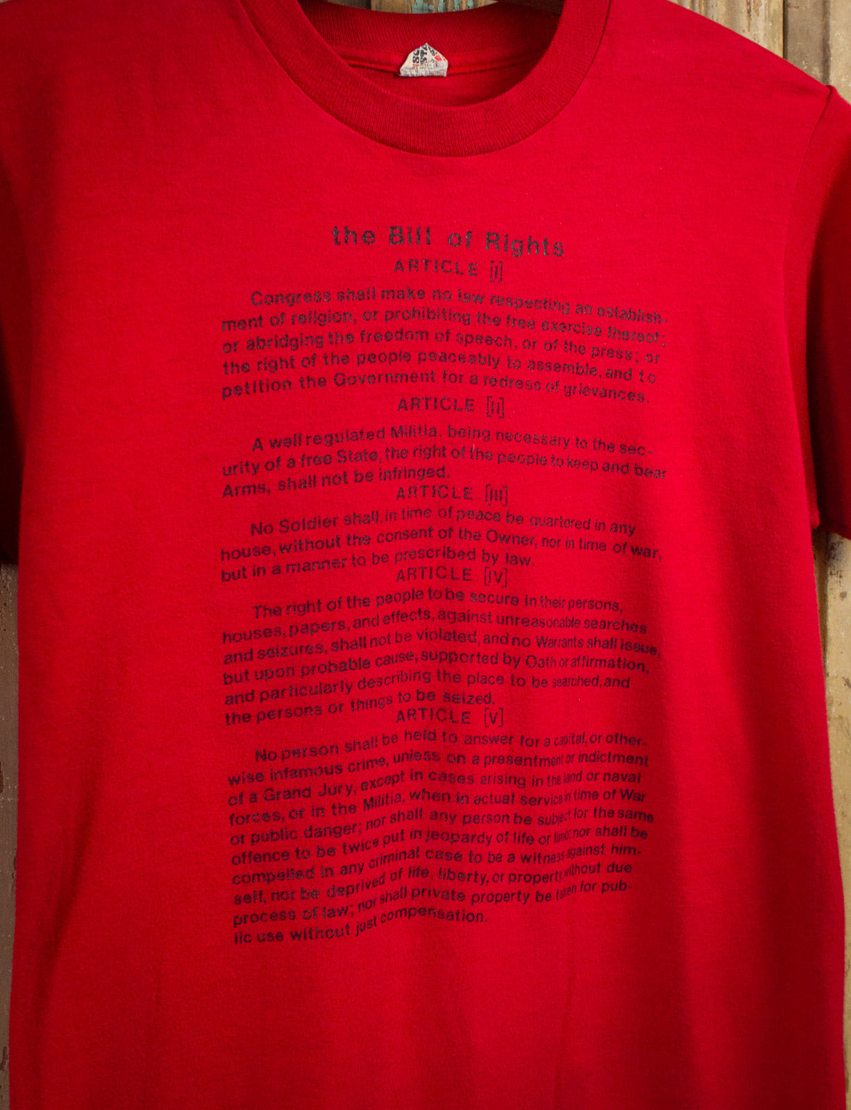 Vintage Bill of Rights Graphic T Shirt 80s Red Small