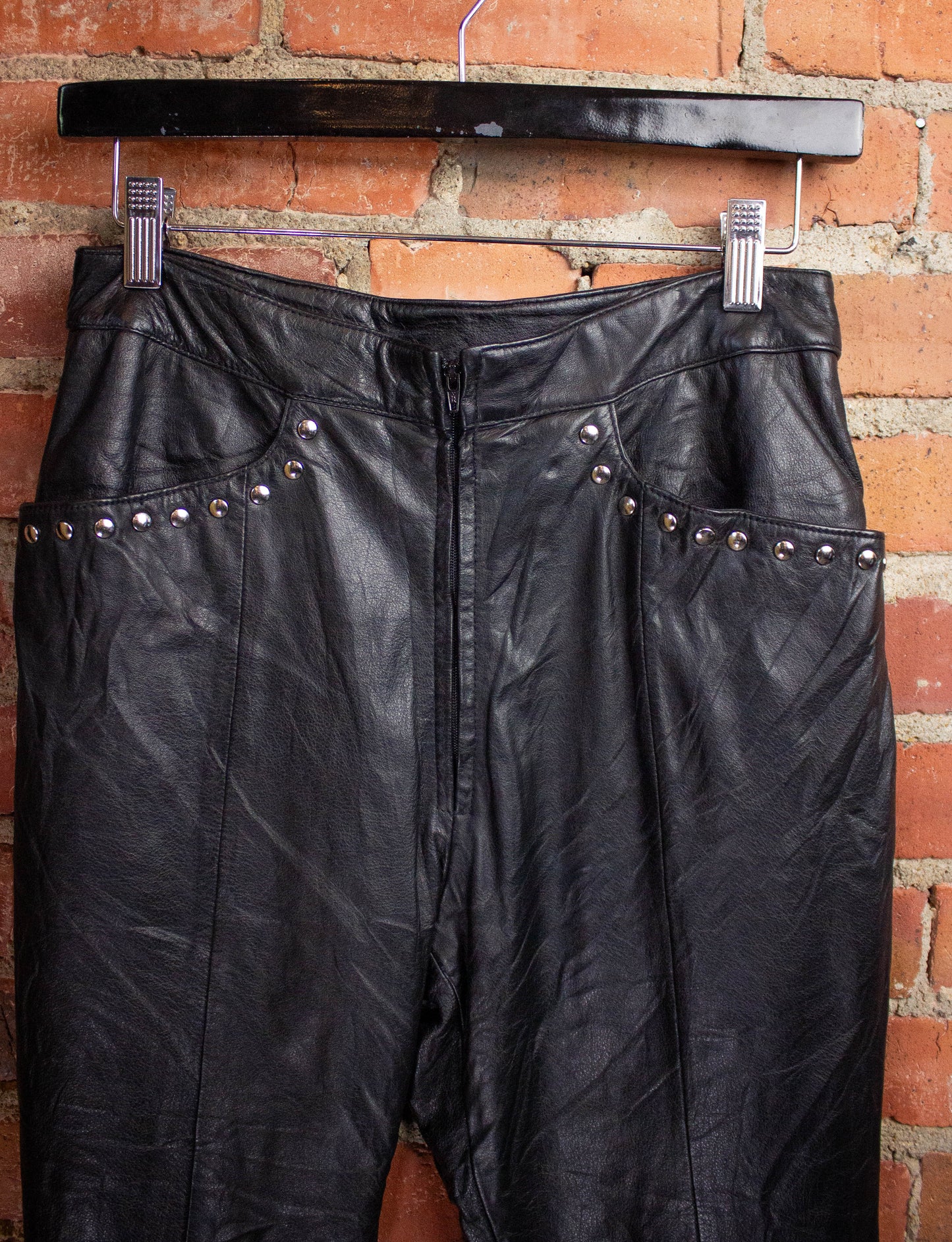 Vintage Black Studded Leather Pants 27W