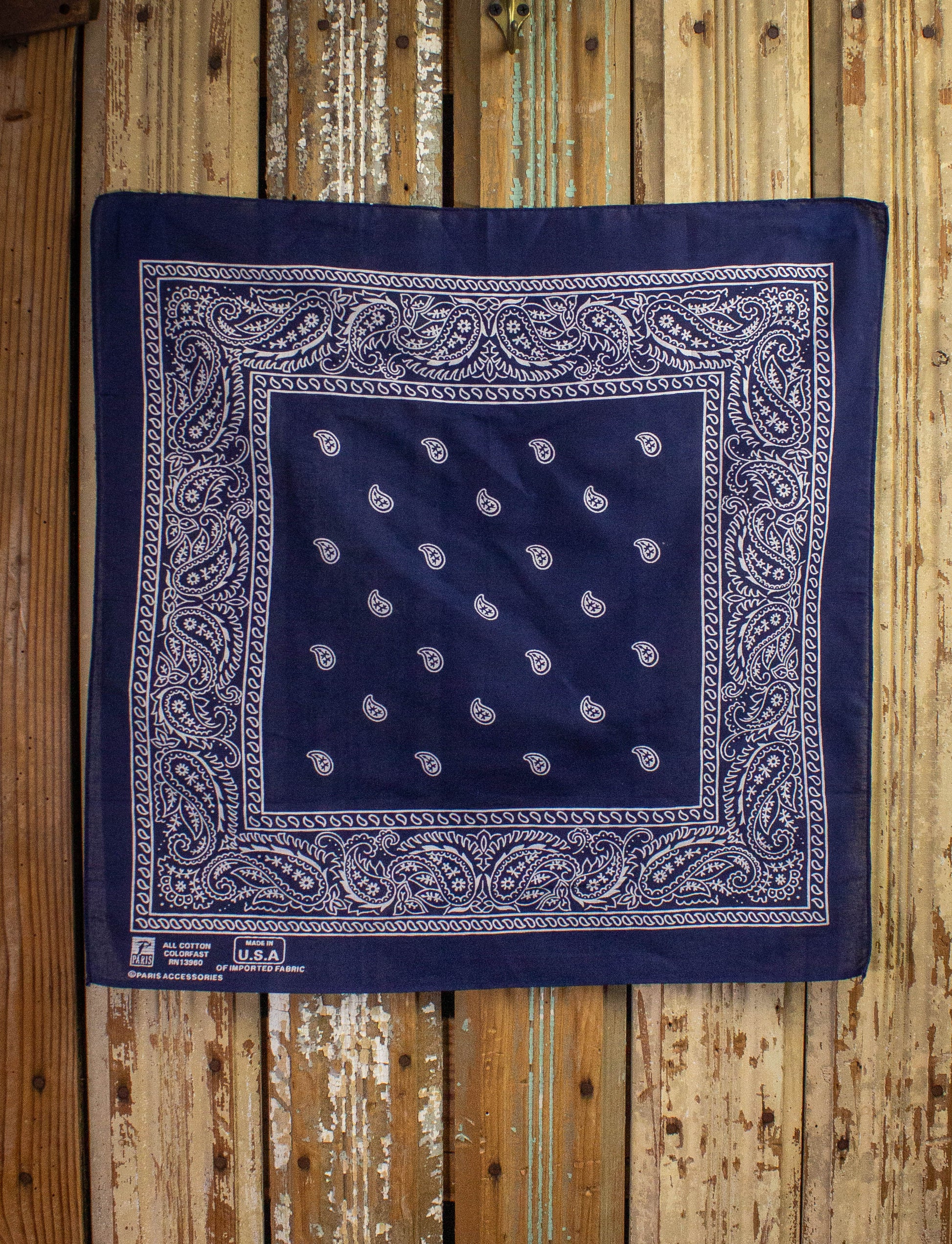 Vintage 80s Paris Navy Blue Paisley Bandana