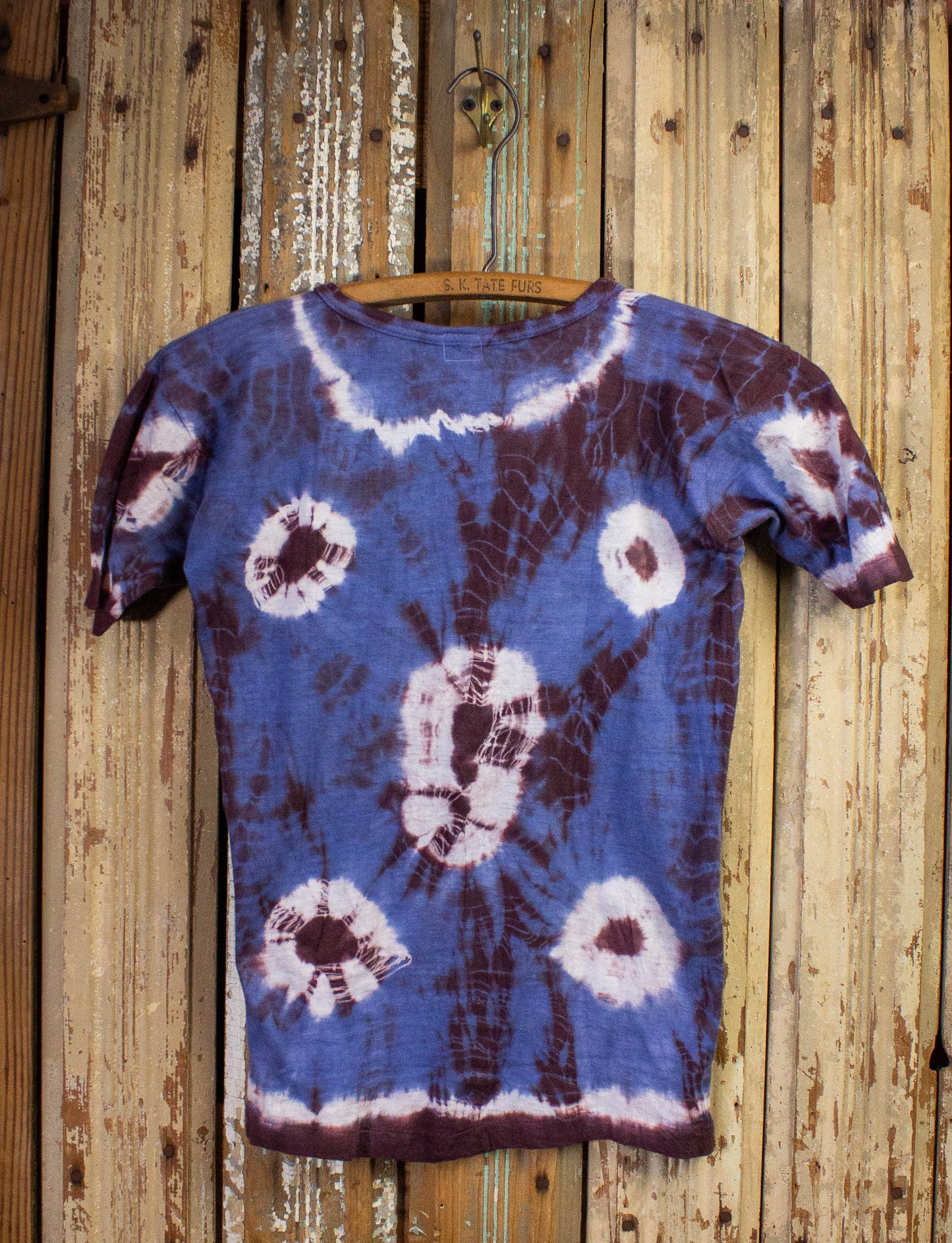 Vintage Blue and Purple Tie Dye Henley Shirt 70s XS