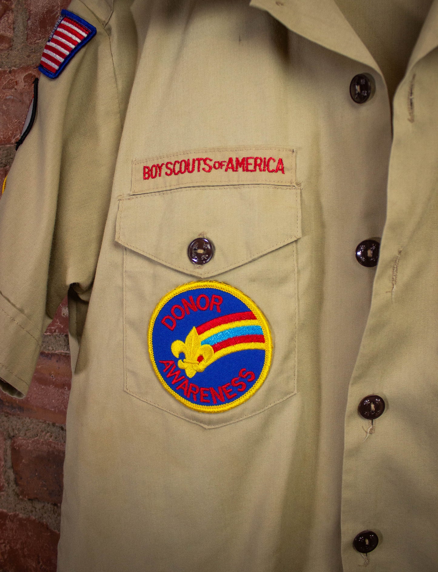 Vintage Boy Scouts of America Button Up Shirt 80s Tan Small