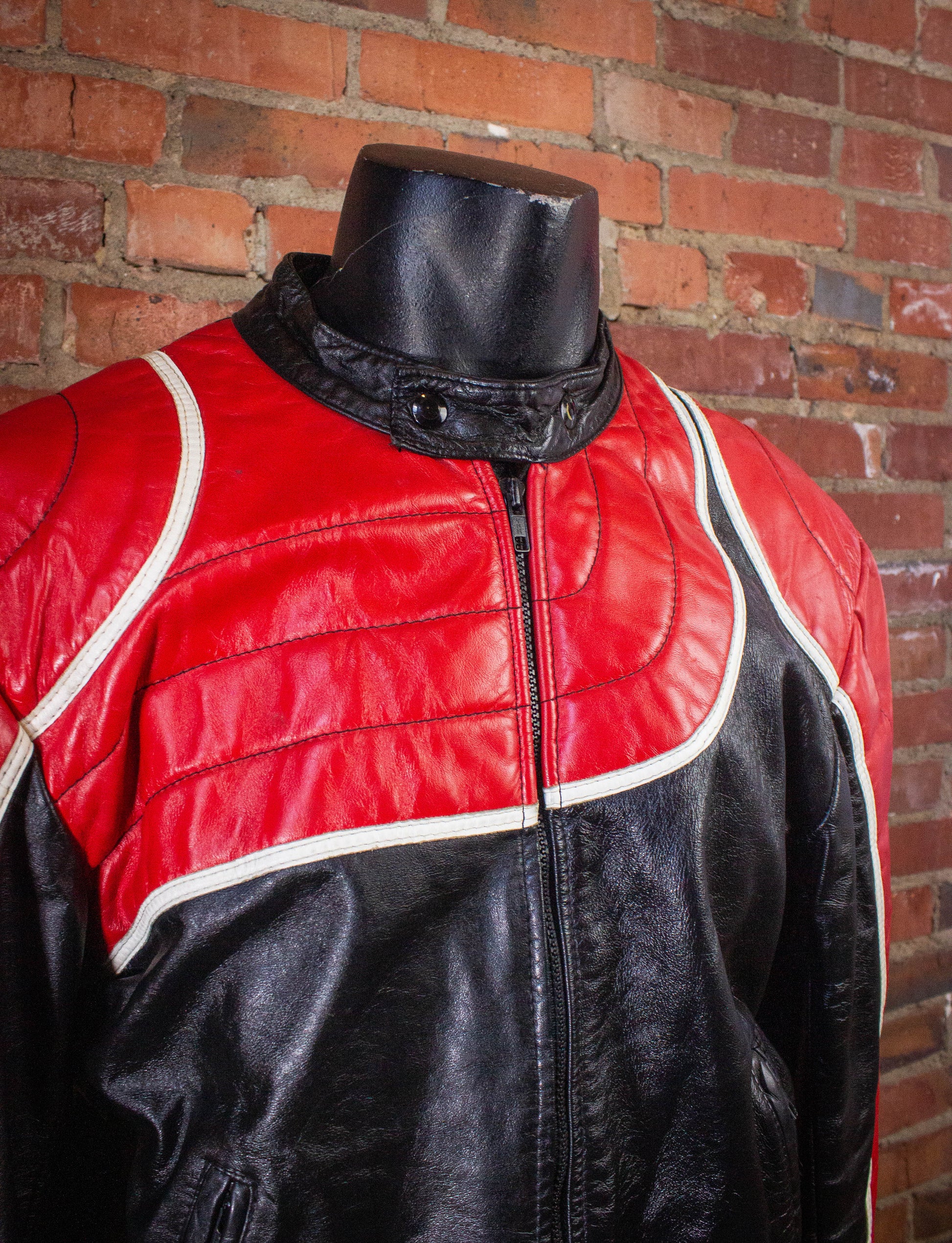 Vintage Bristol Red and Black Moto Leather Jacket 80s Large