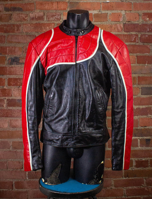 Vintage Bristol Red and Black Moto Leather Jacket 80s Large