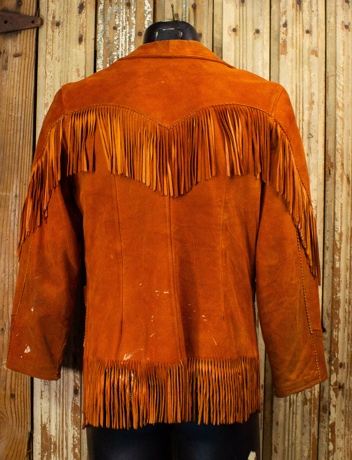 Vintage Brown Fringe Leather Jacket 60s Small