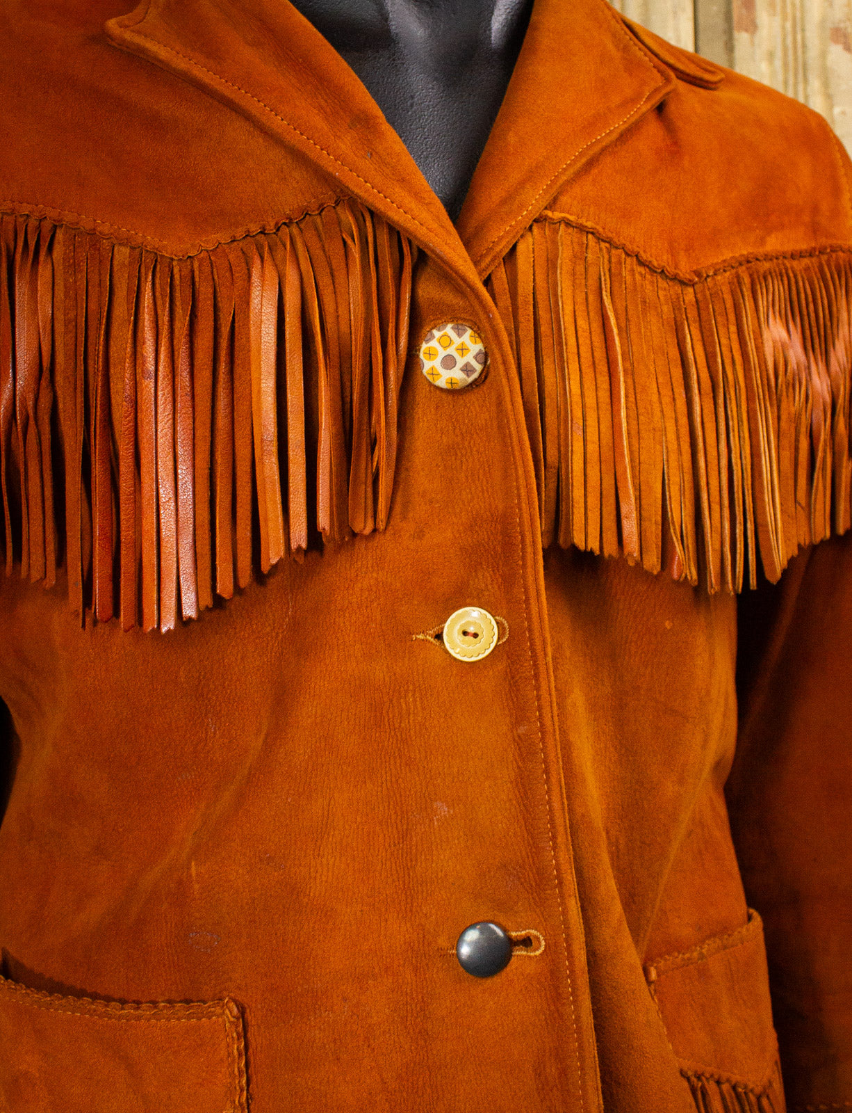 Vintage Brown Fringe Leather Jacket 60s Small