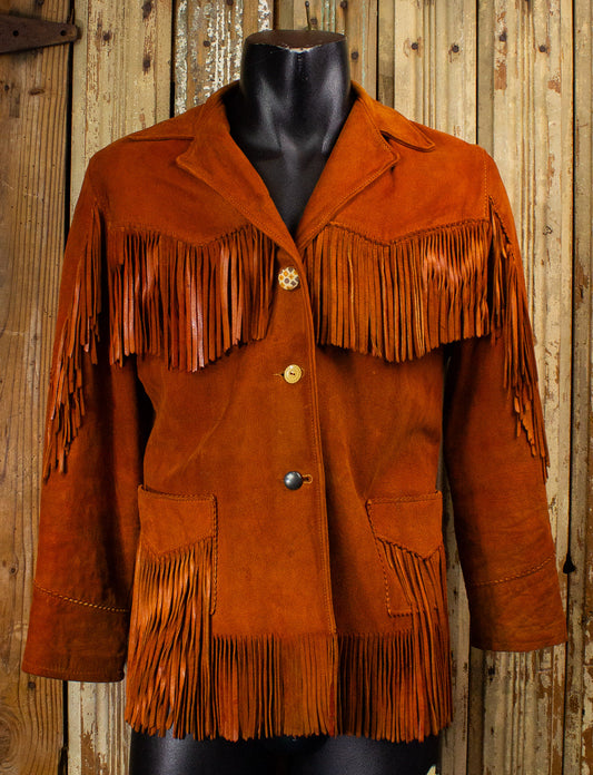 Vintage Brown Fringe Leather Jacket 60s Small