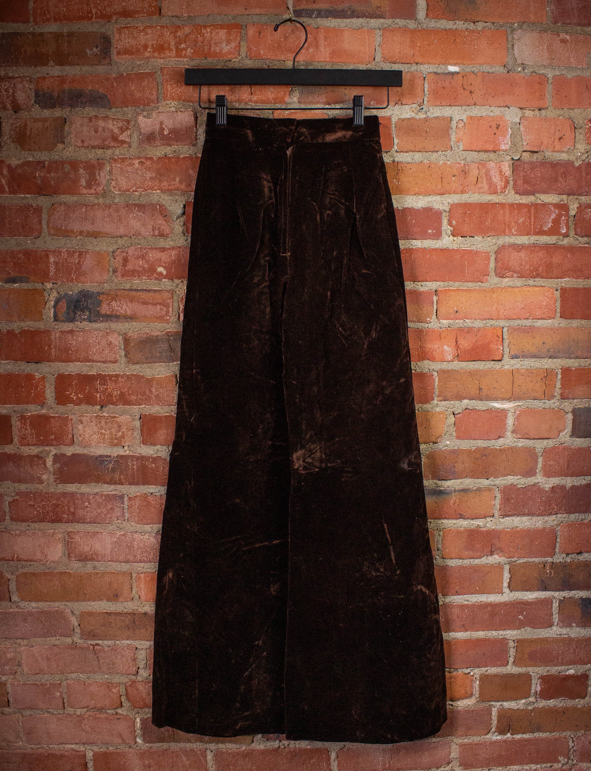 Vintage Brown Velvet Bell Bottom Pants 70s 22x30