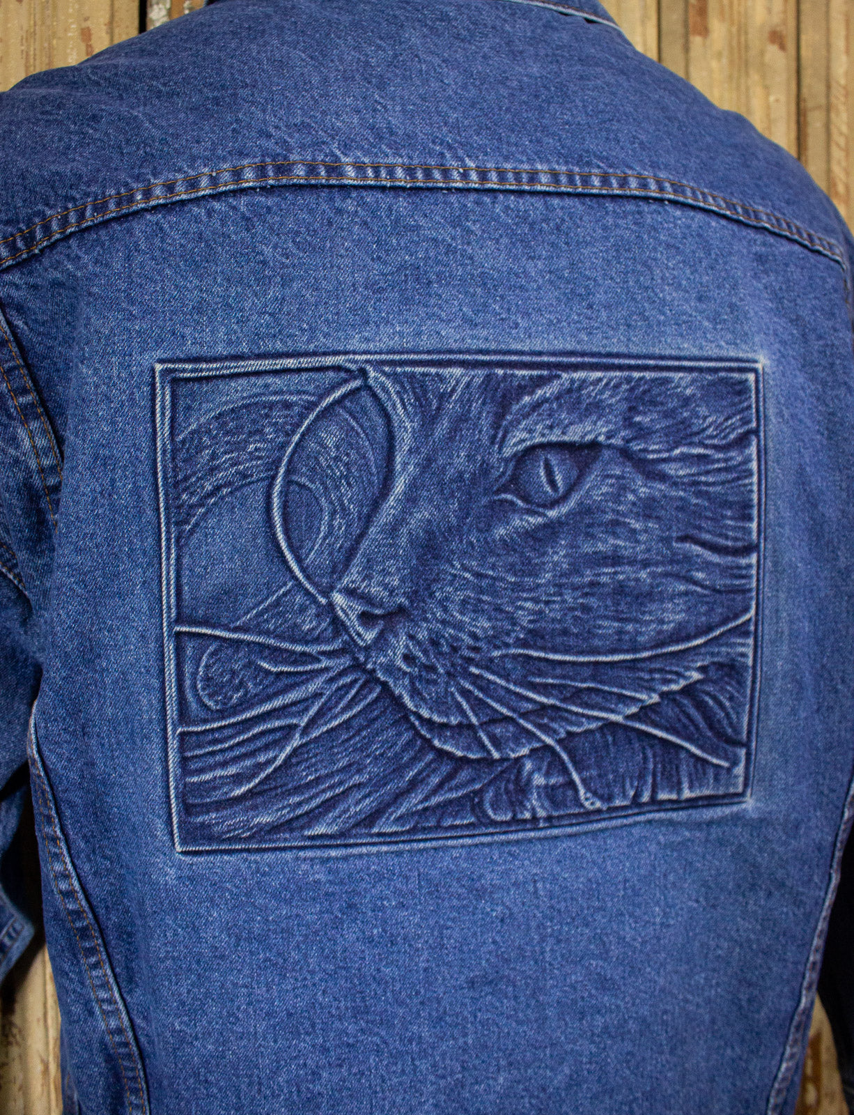 Vintage Cat Embossed Denim Jacket 90s 2XL