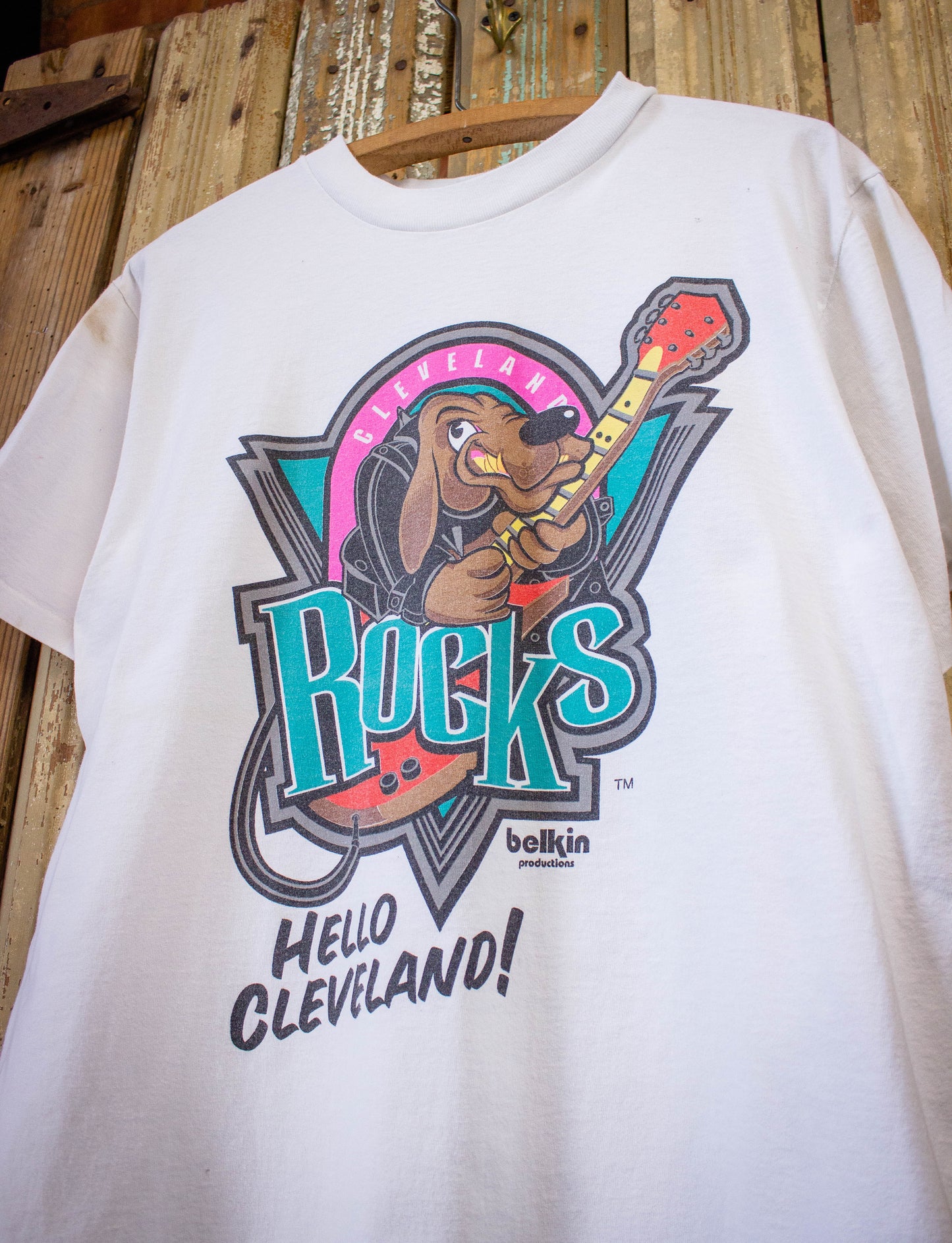 Vintage Clevland Rocks Graphic T Shirt 90s White Large