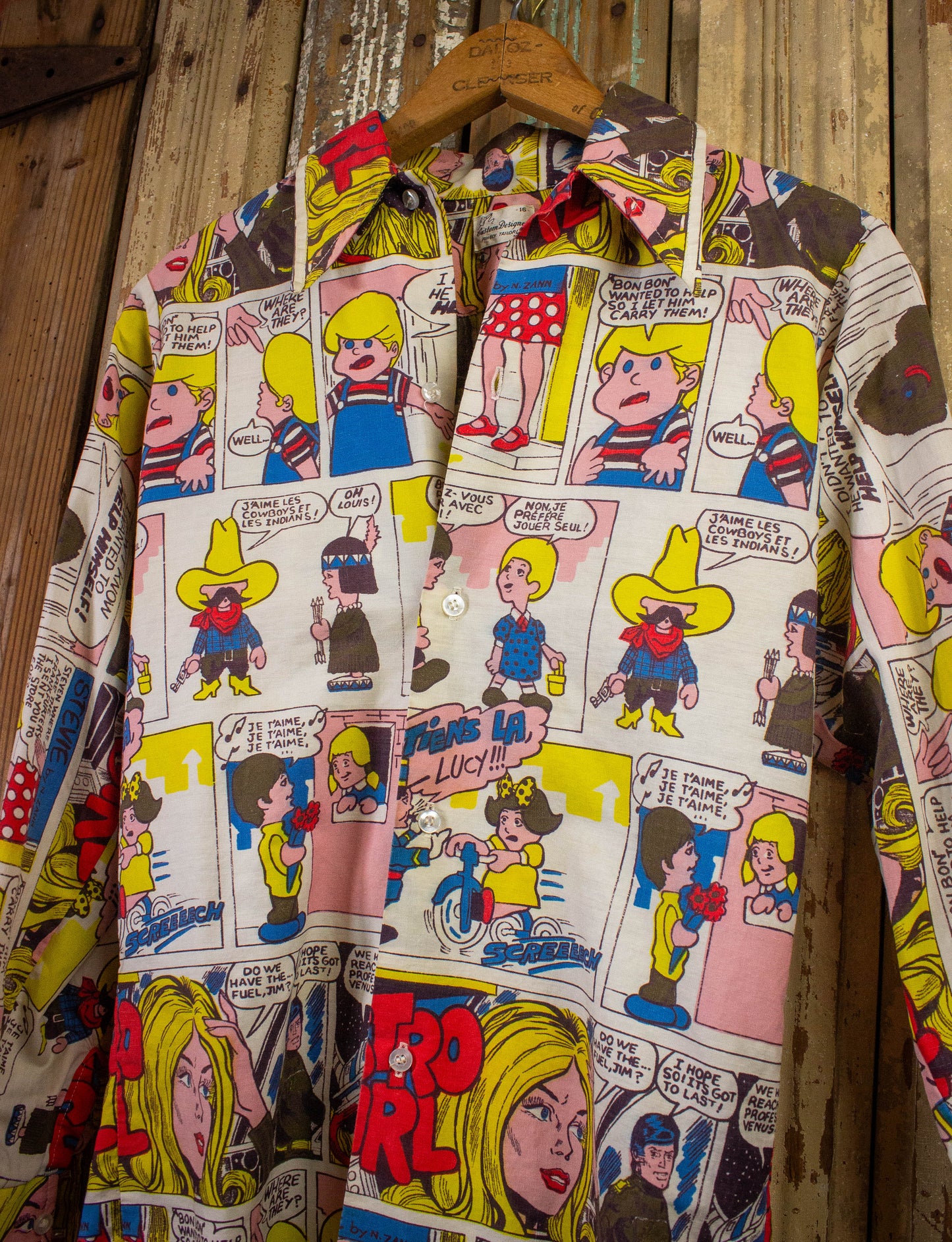 Vintage Pop Art Comic Strip Button Up Shirt 70s Small