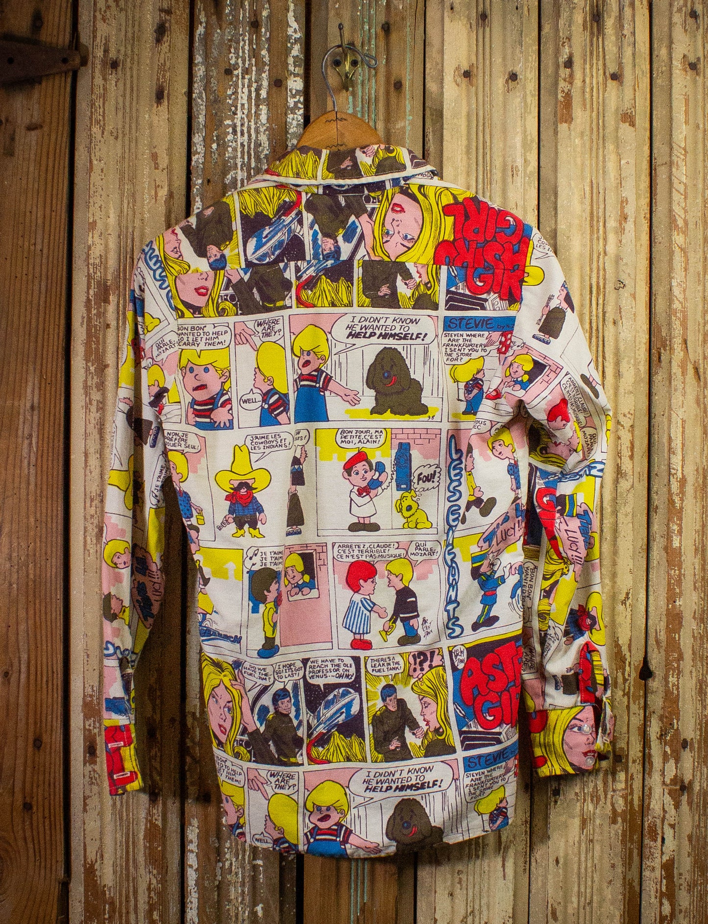 Vintage Pop Art Comic Strip Button Up Shirt 70s Small