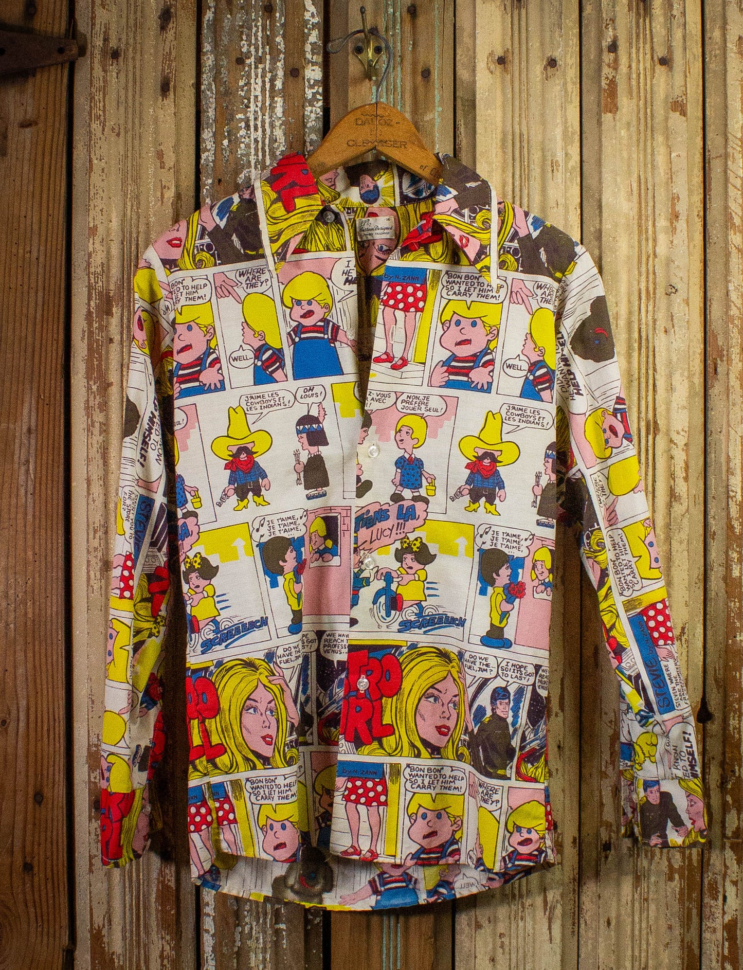 Vintage Pop Art Comic Strip Button Up Shirt 70s Small