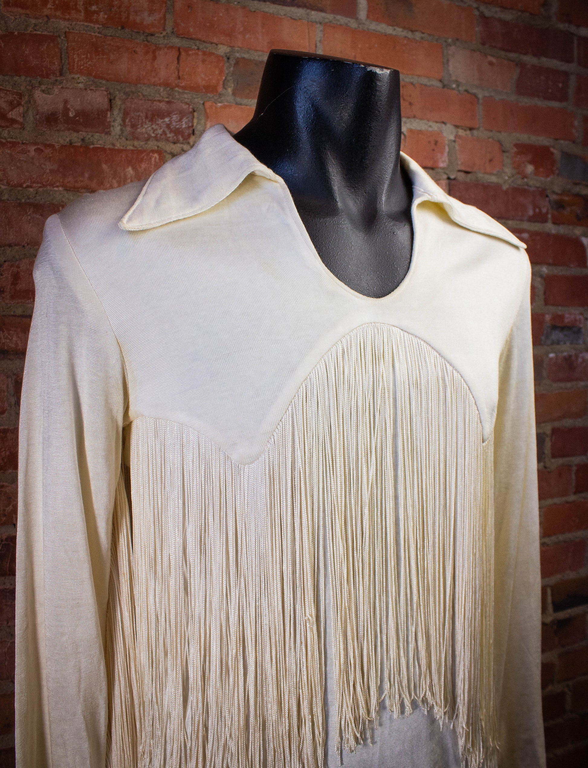 Vintage Cream Fringe Shirt 70s Small