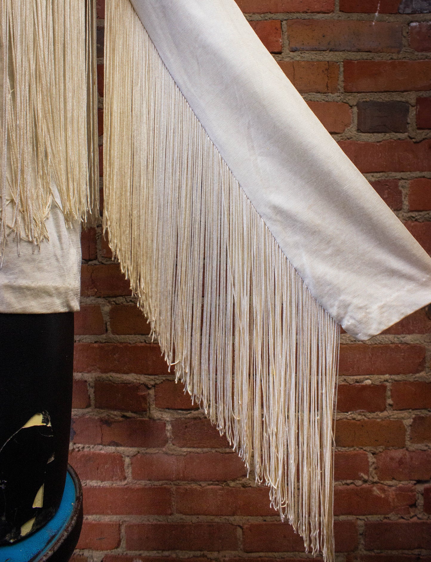 Vintage Cream Fringe Shirt 70s Small