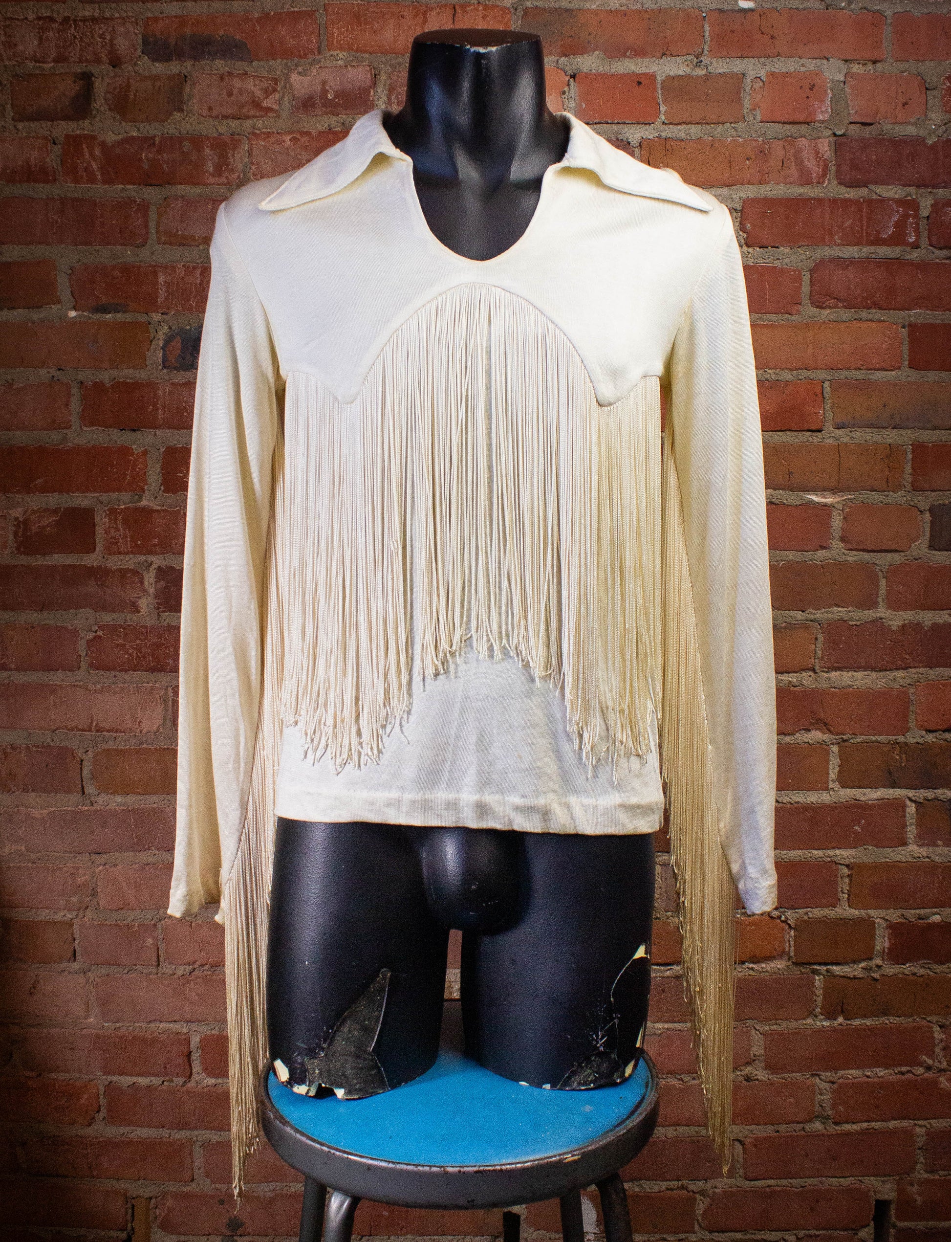 Vintage Cream Fringe Shirt 70s Small