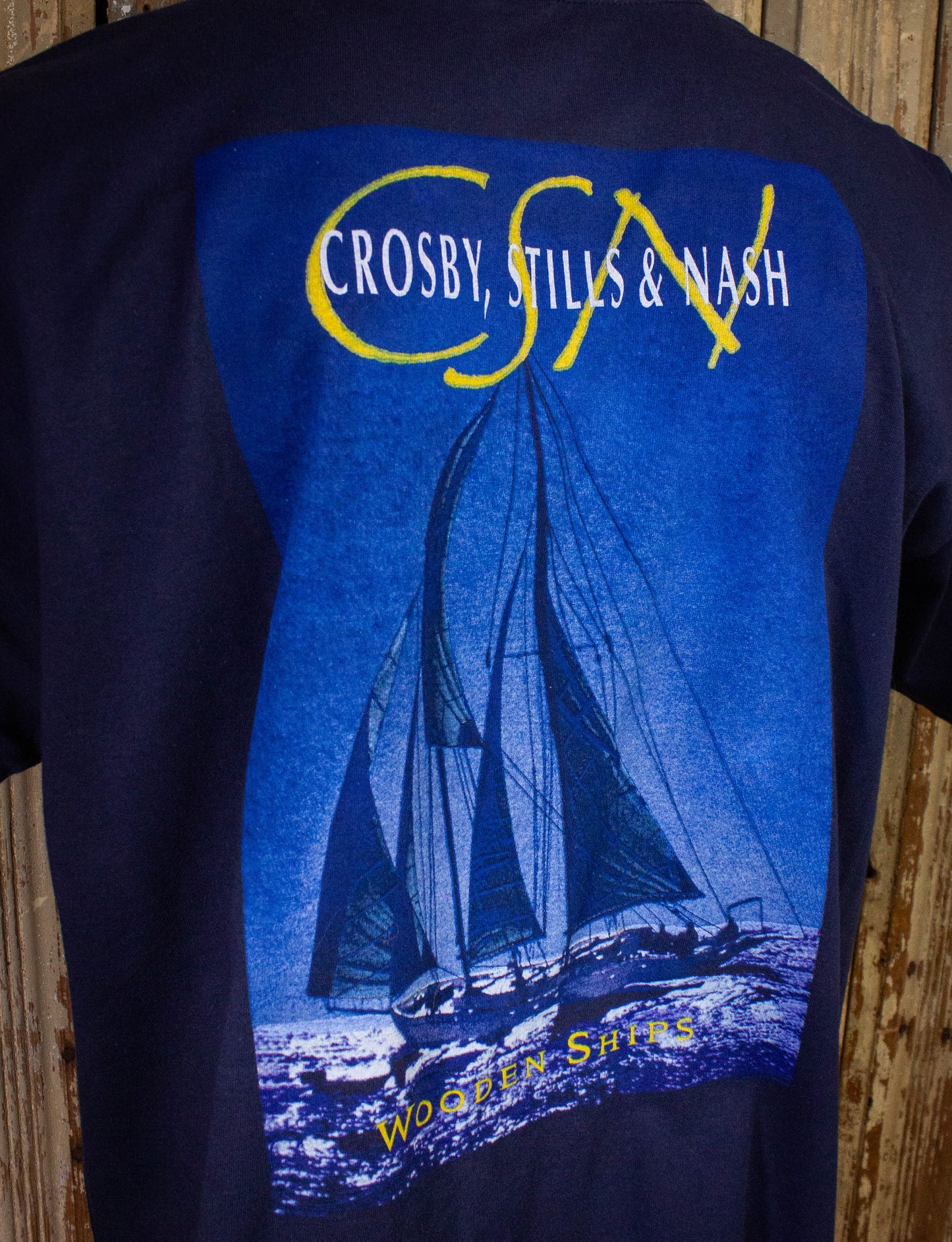 Vintage Crosby Stills and Nash Wooden Ships Concert T Shirt Navy Blue 2XL