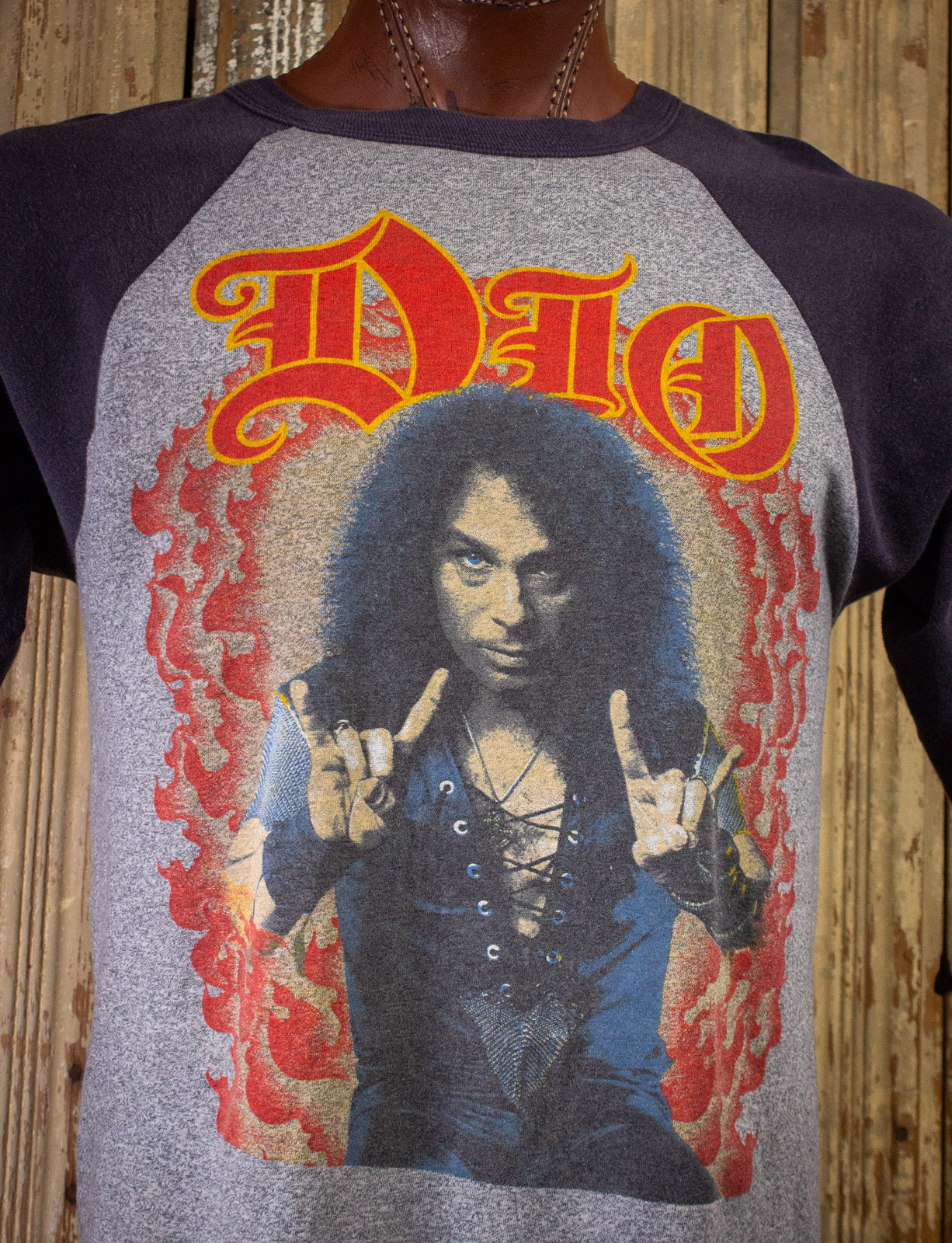 Vintage Dio Sacred Heart Tour Concert T shirt Raglan 1985 Black/Grey XL