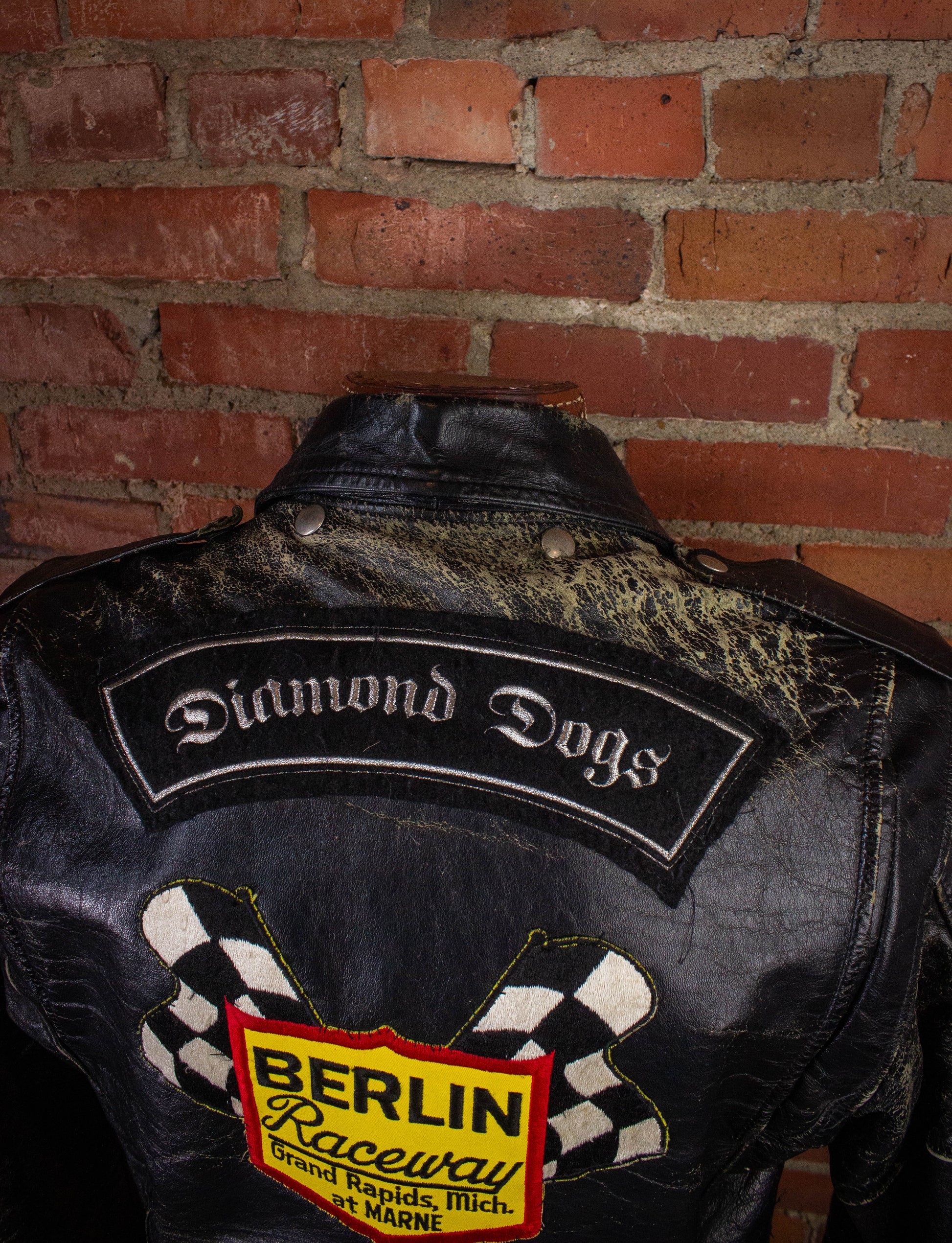 Vintage Diamond Dogs Leather Biker Jacket Black XL