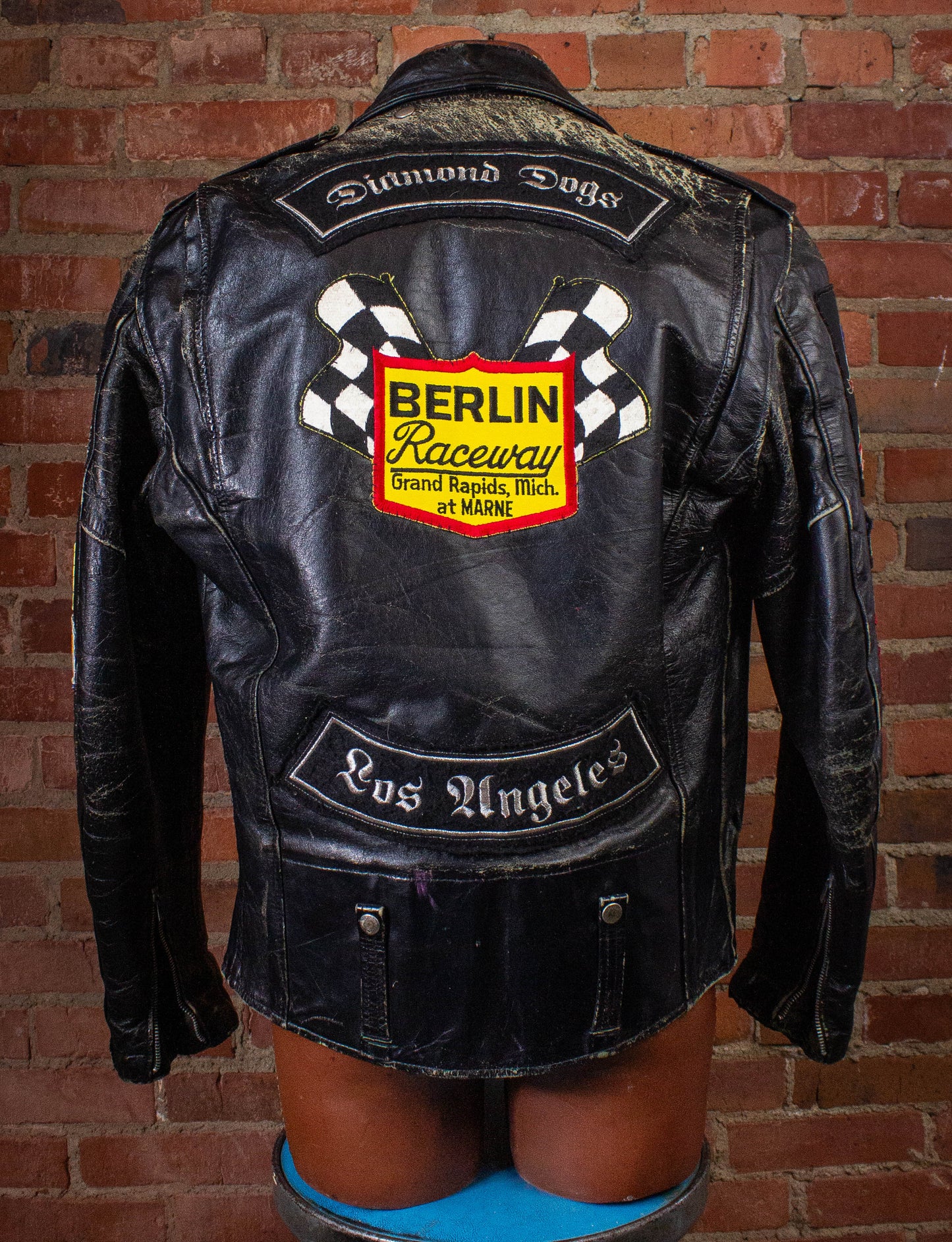 Vintage Diamond Dogs Leather Biker Jacket Black XL