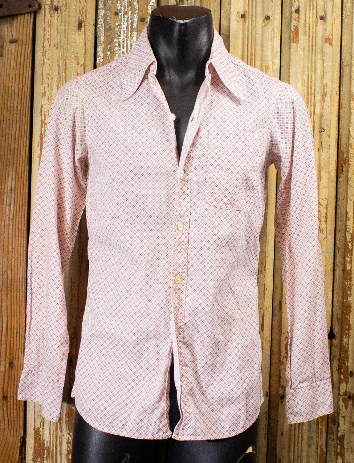 Vintage Pink and White Patterned Button Up Shirt Small