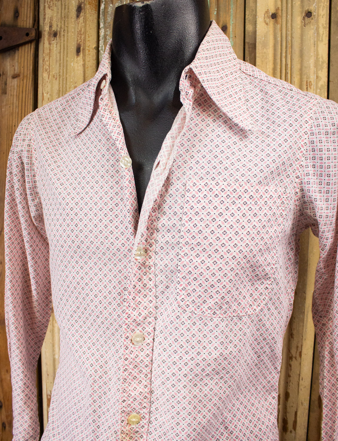 Vintage Pink and White Patterned Button Up Shirt Small