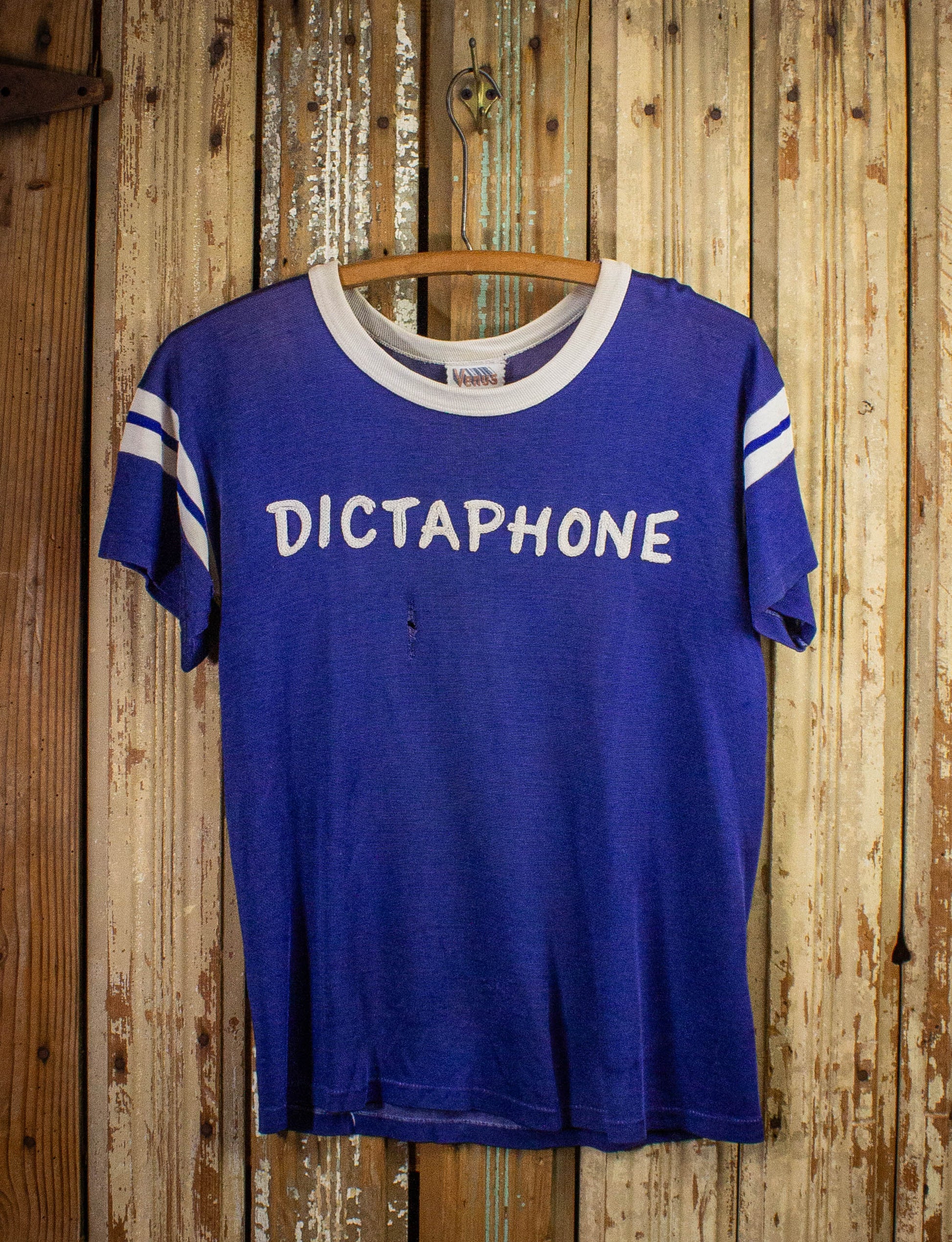 Vintage Dictaphone Chainstitched Graphic T Shirt 80s Blue Small