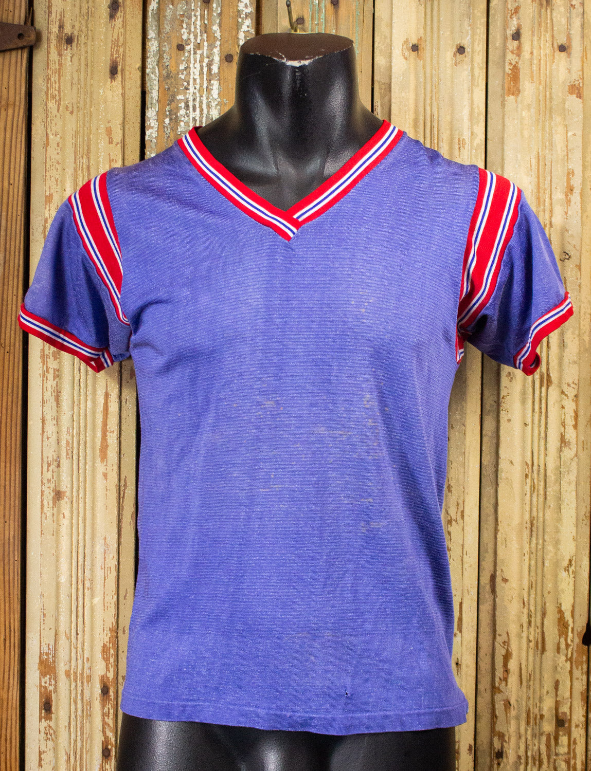 Vintage EC Meth Jersey Graphic T Shirt 70s Blue/Red Small