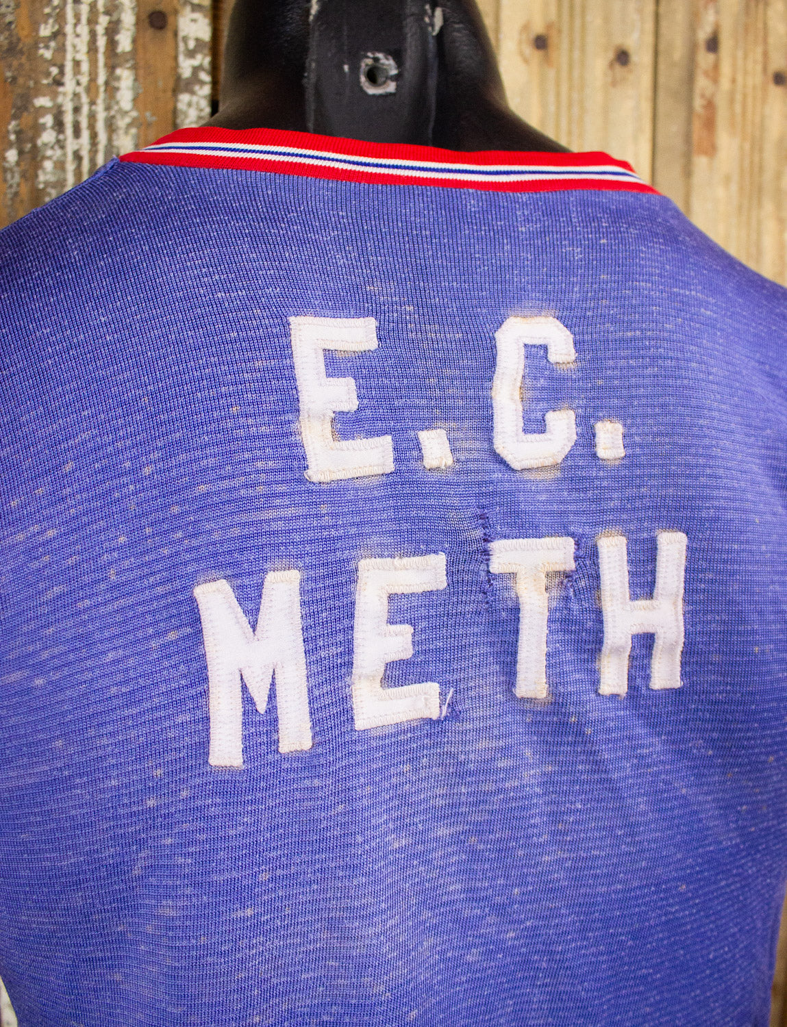 Vintage EC Meth Jersey Graphic T Shirt 70s Blue/Red Small