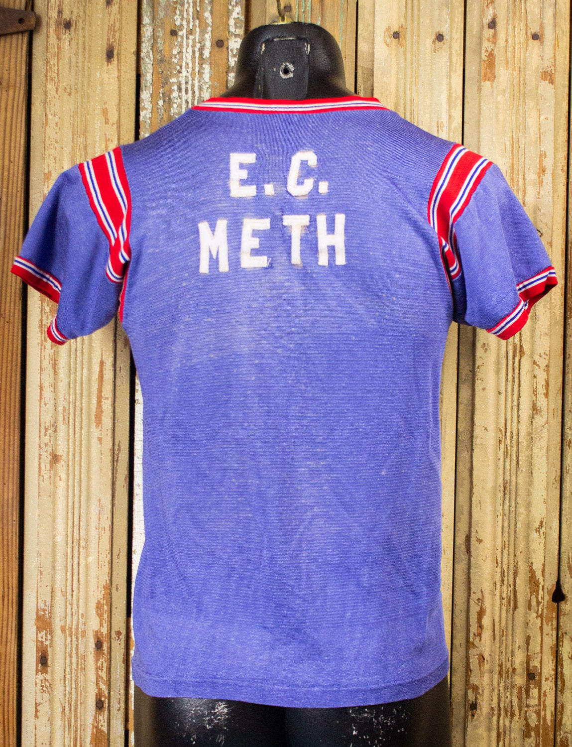 Vintage EC Meth Jersey Graphic T Shirt 70s Blue/Red Small